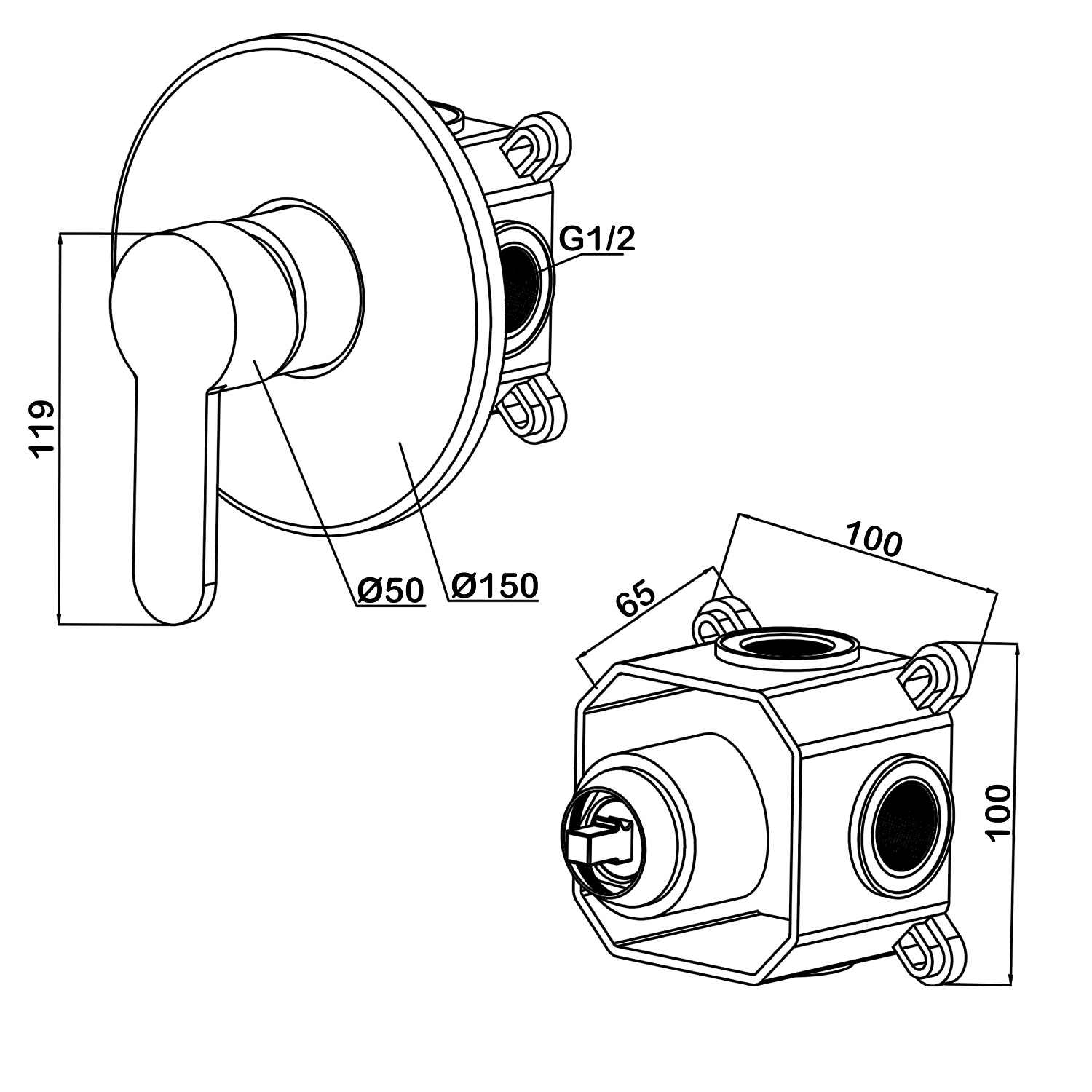 Смеситель встраиваемый подключение на 1 выход в монтажном боксе Swedbe Platta 5523