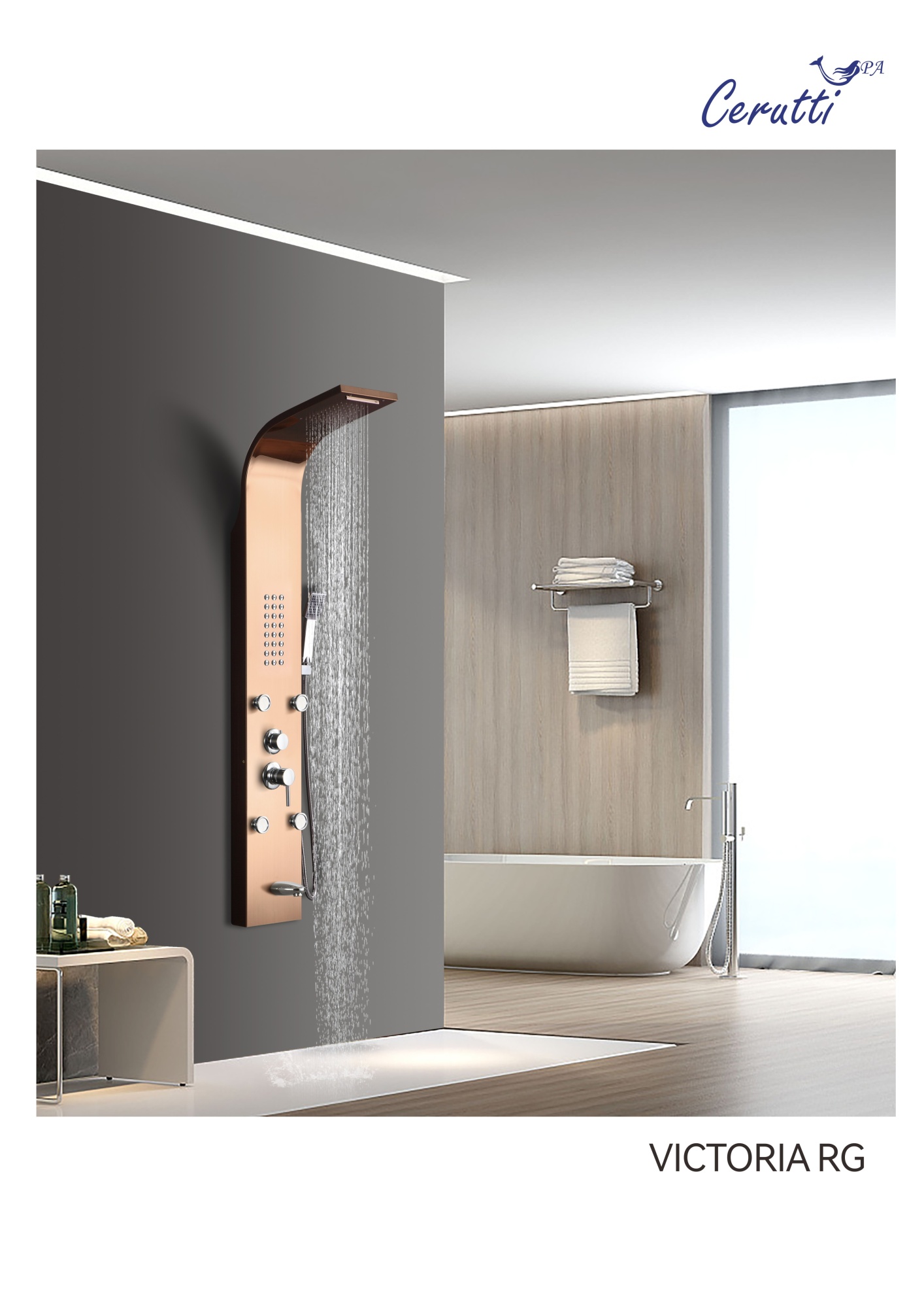 Панель VICTORIA RG душевая из нержавеющей стали с форсунками Ceruttispa CT9977, цвет розовое золото