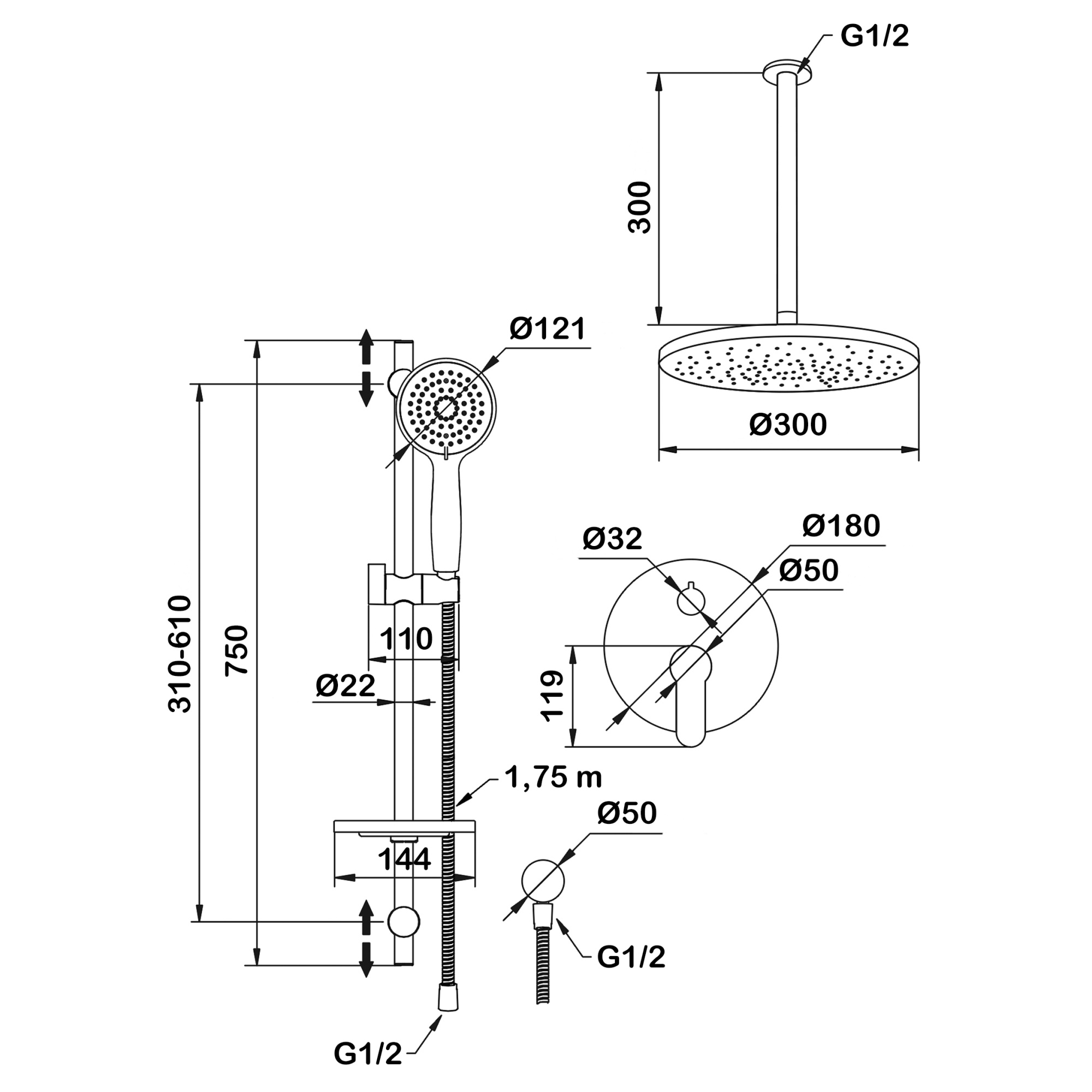 Душевой комплект со встраиваемым смесителем (с монтажным боксом) и верхним душем Swedbe Platta 5537G1