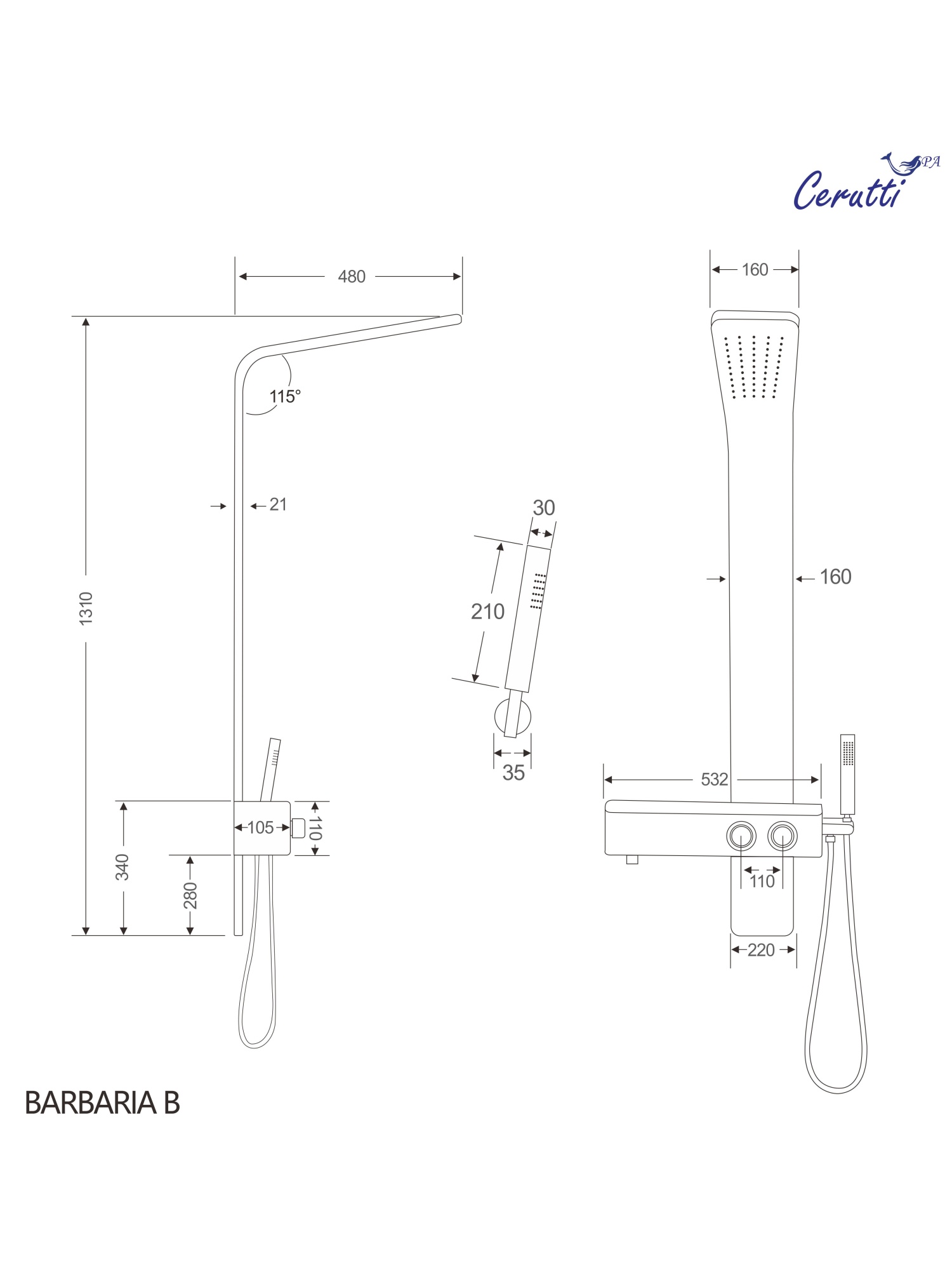 Панель BARBARIA B душевая из нержавеющей стали Ceruttispa CT9657, цвет черный