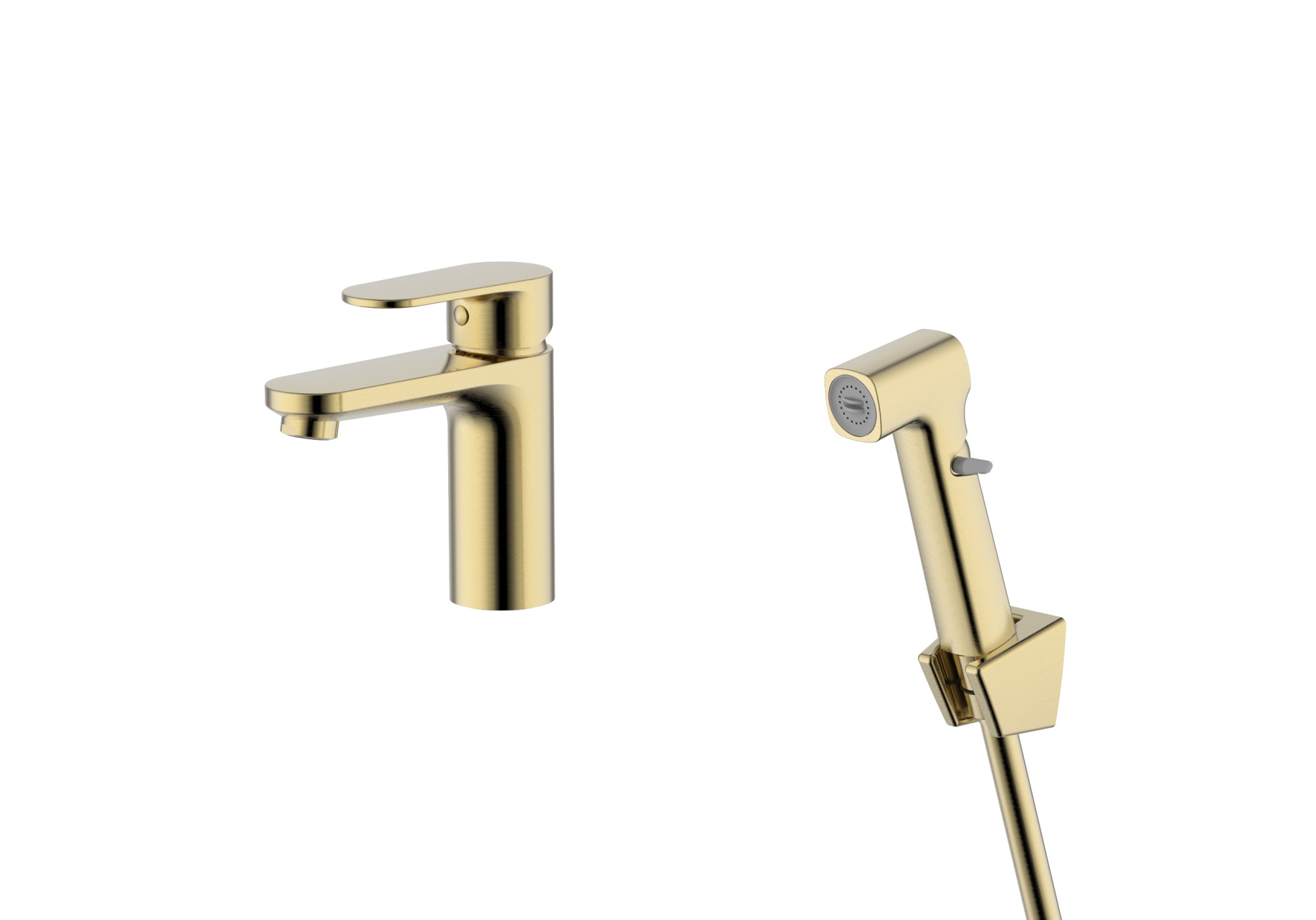 Cмеситель Aquatek НИКА  для раковины 90 без донного клапана с гигиеническим ручным душем AQ1812BG           золото шлифованное