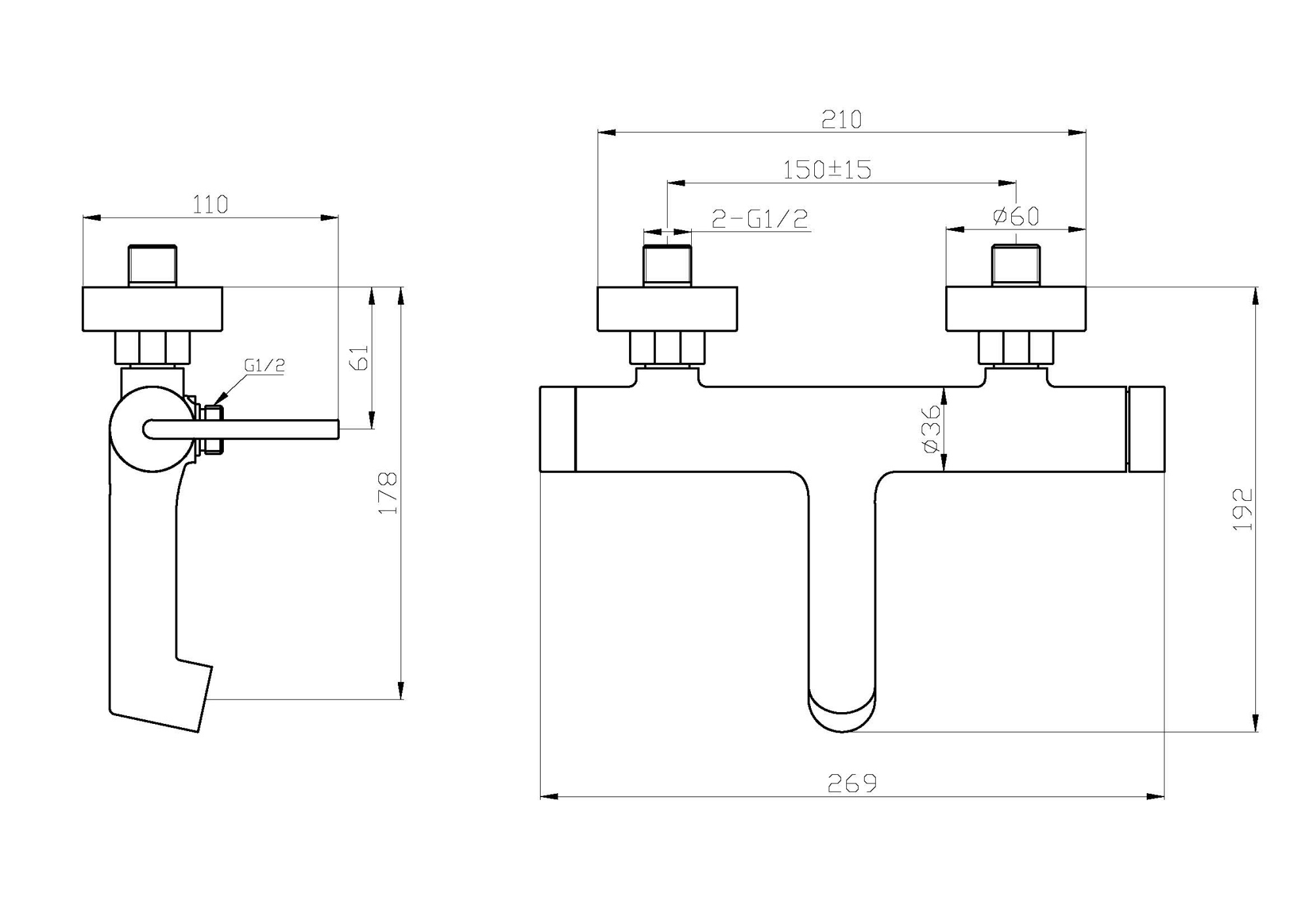 Смеситель для ванны и душа BelBagno ACQUA ACQUA-VASM-NERO