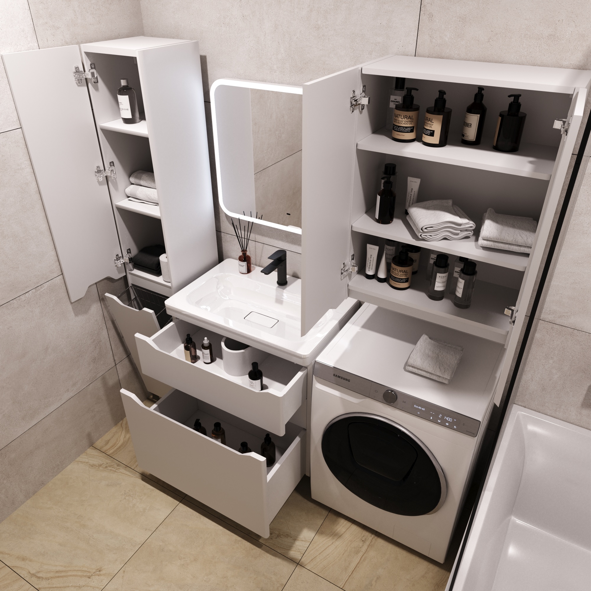 Тумба напольная "Марелла 70" (2 ящ.) Люкс антискрейтч белый матовый, PLUS