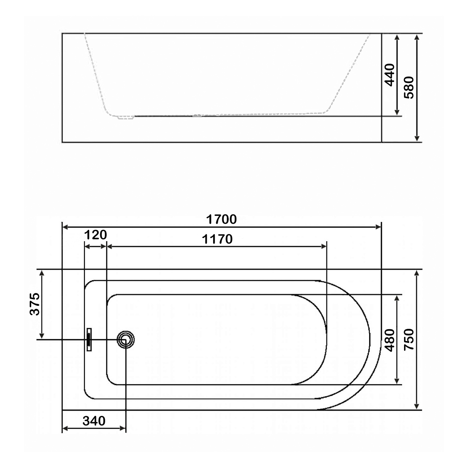 Ванна акриловая отдельностоящая 1700 мм Swedbe Vita 8842