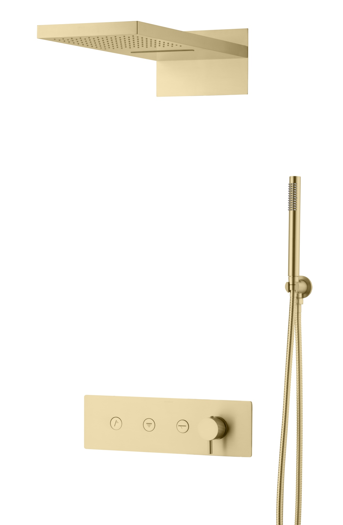 Встроенная душевая система FUSION с термостатом, трехпозиционная Matt Gold с изливом