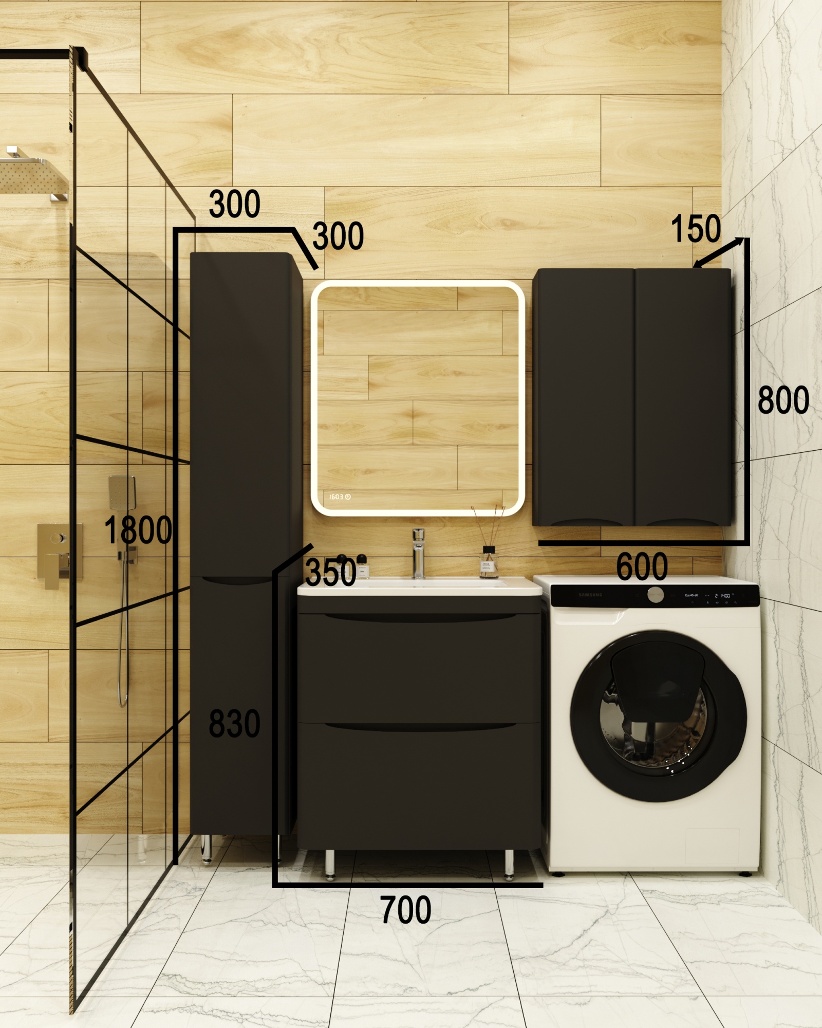 Тумба напольная "Бергамо мини 70" (2 ящ.) Люкс антискрейтч черный, PLUS