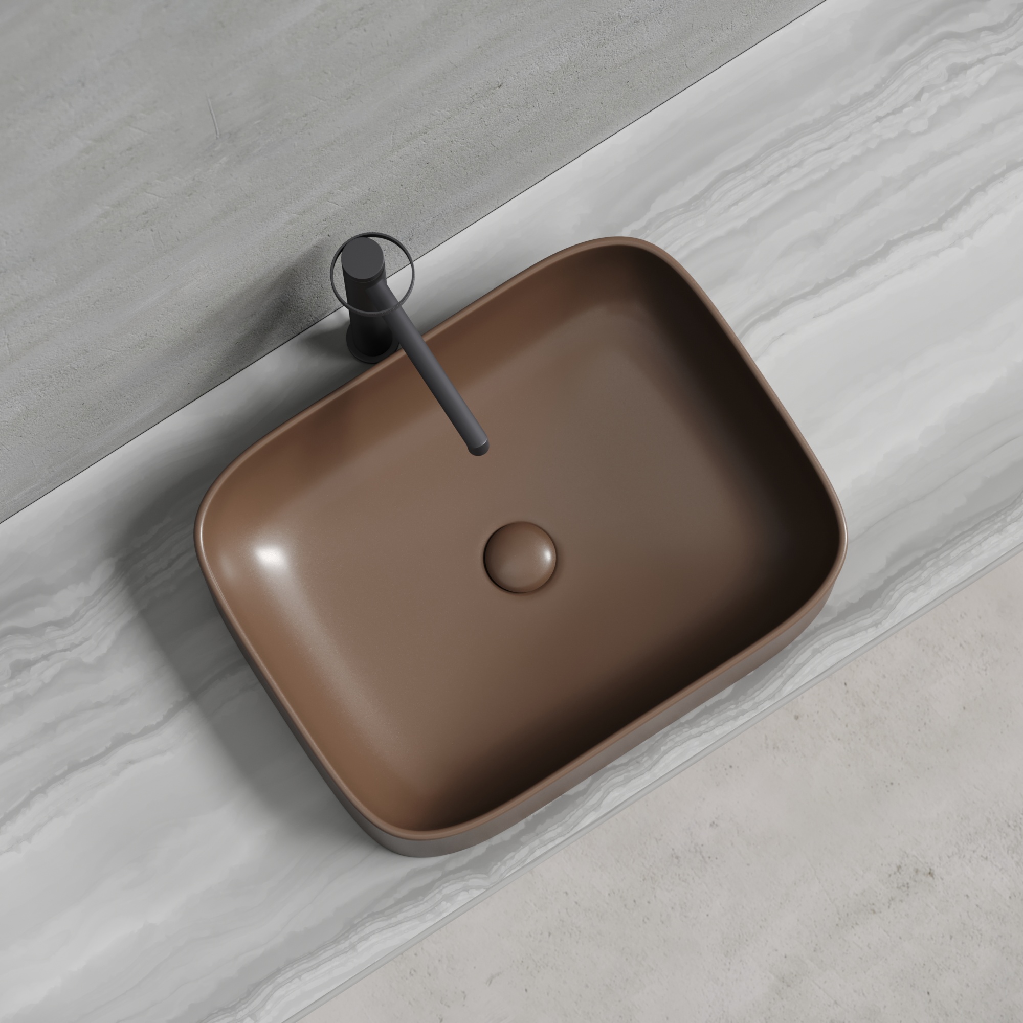 Умывальник чаша накладная прямоугольная (цвет Темно-Коричневый Матовый) Element 505*380*150мм, CN6052MDB