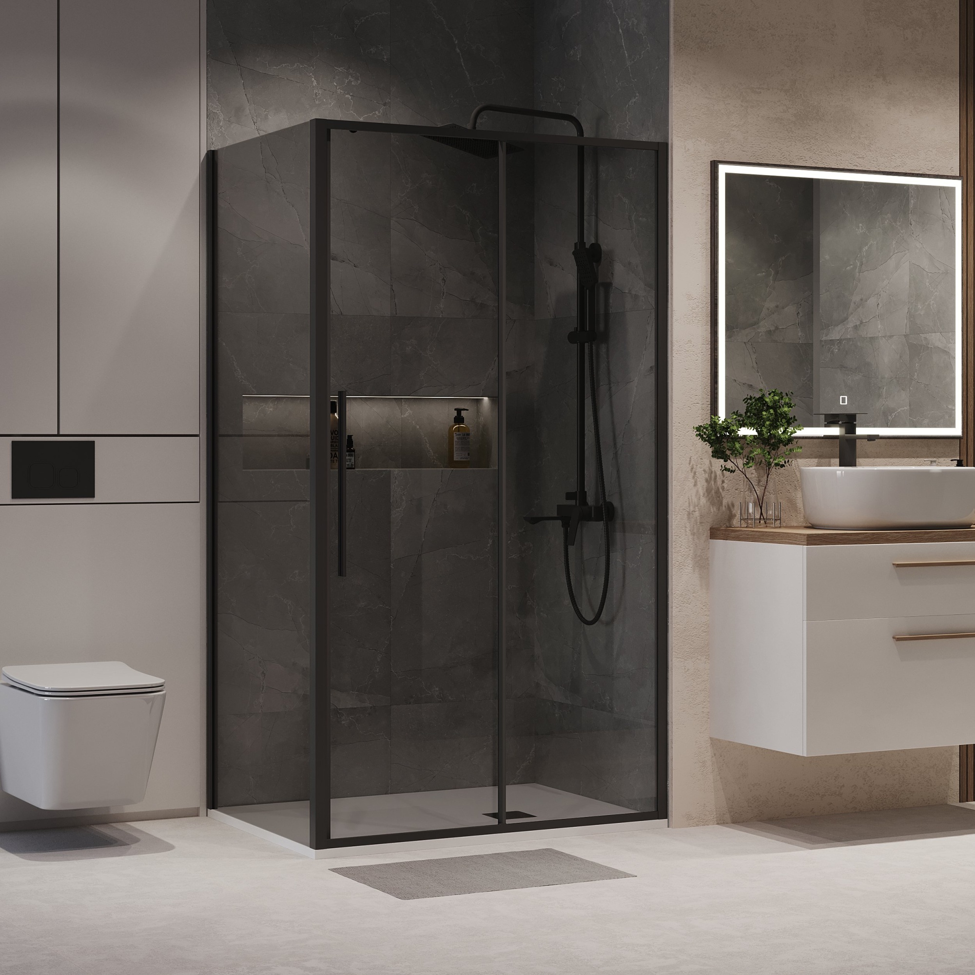 Душевое ограждение NG-85-12TB-TB90-34 (120*90*195) прямоуг,раздвижн,черный матов.,стекло тонирован.