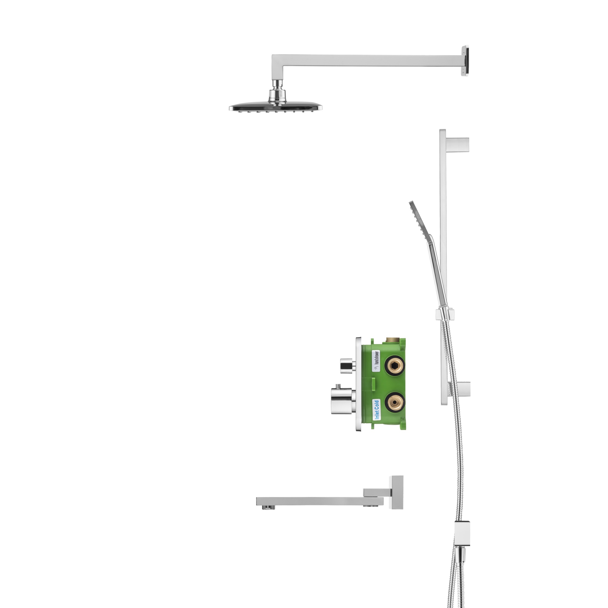 Душевой комплект со встраиваемым термостатическим смесителем (с монтажным боксом) и поворотным изливом Swedbe Platta 5562