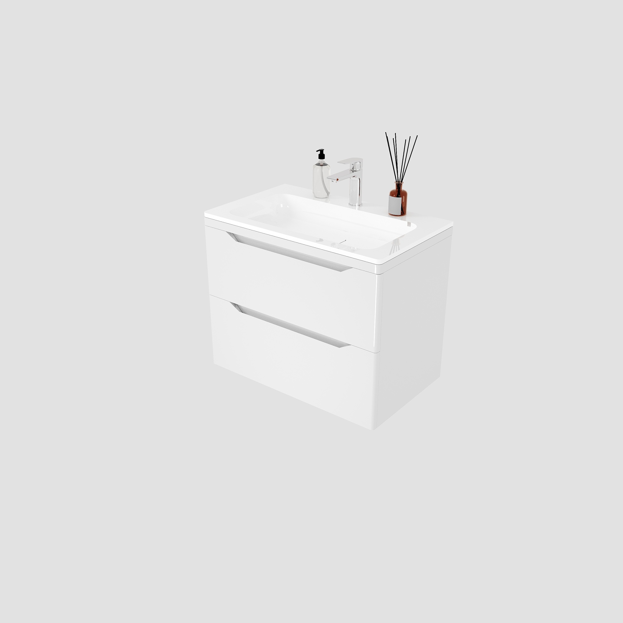 Тумба подвесная "Марелла 70" (2 ящ.) Люкс антискрейтч белый глянец, PLUS