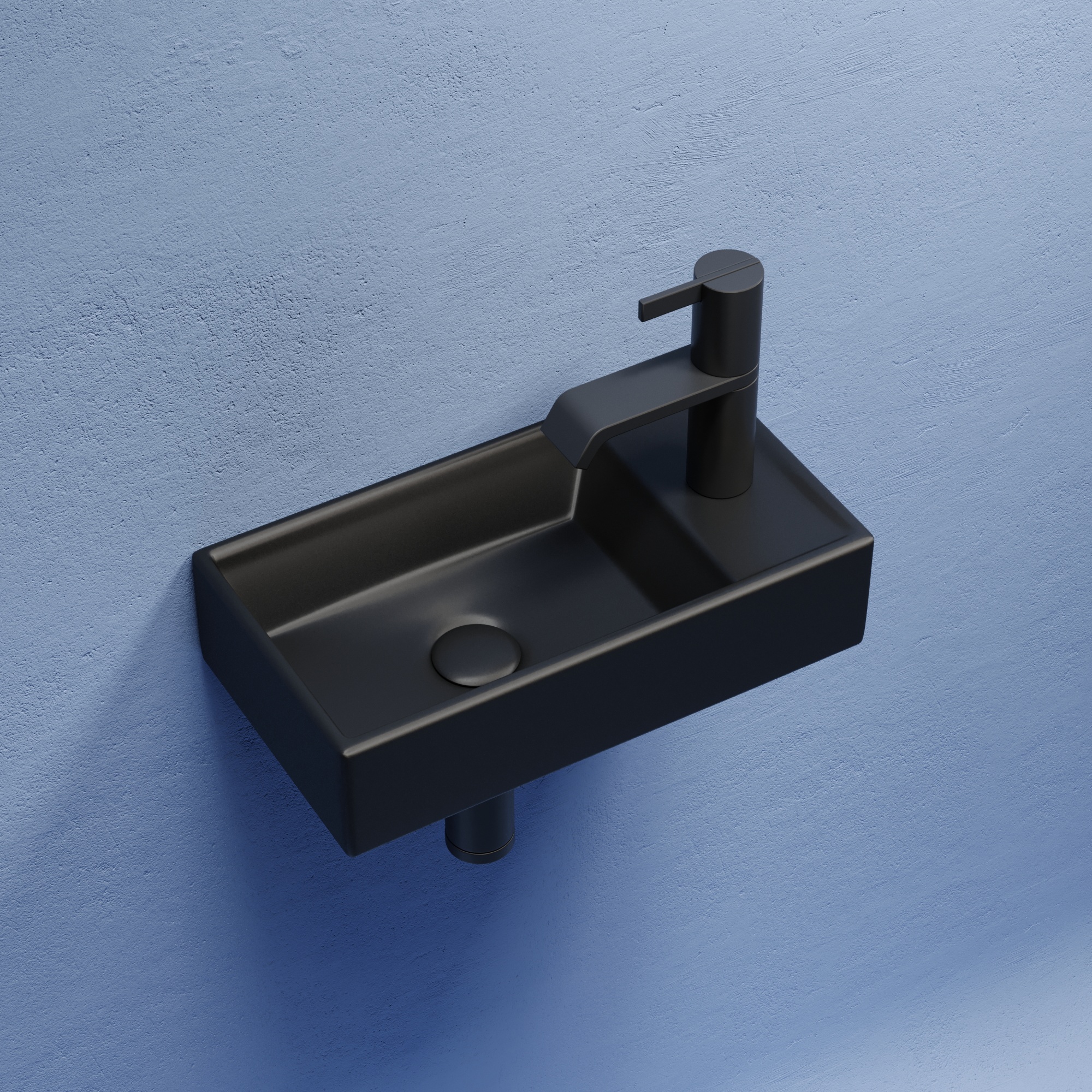 Умывальник подвесной прямоугольный (чаша слева, отверстие под смеситель справа) цвет черный матовый Element 407*217*100, CN6051LMB