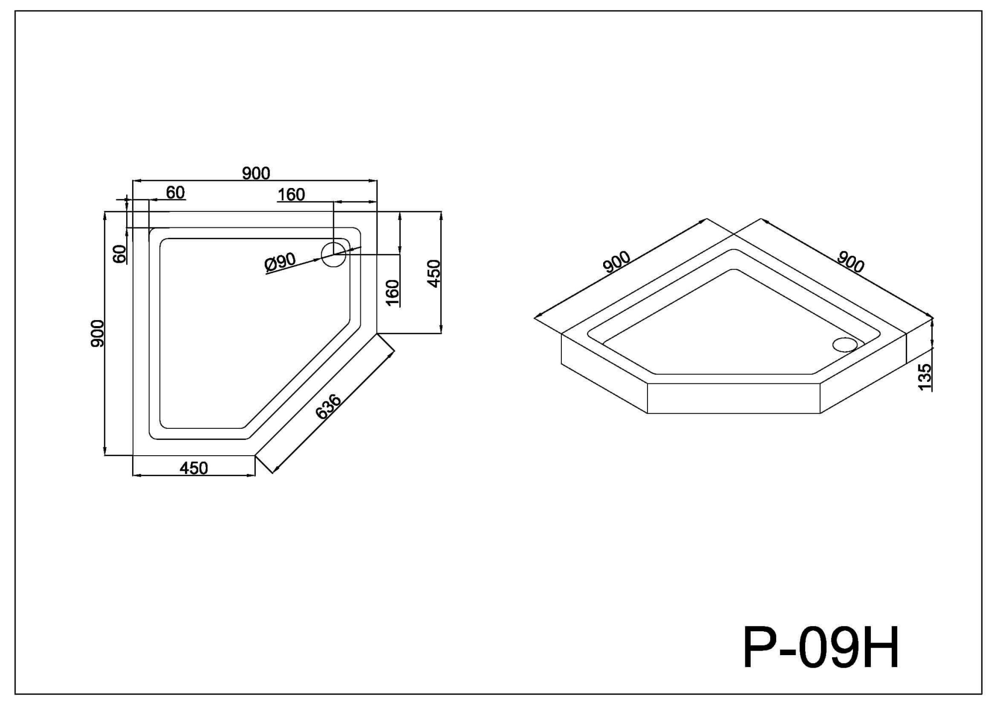 Поддон для душа Black&White P-09H
