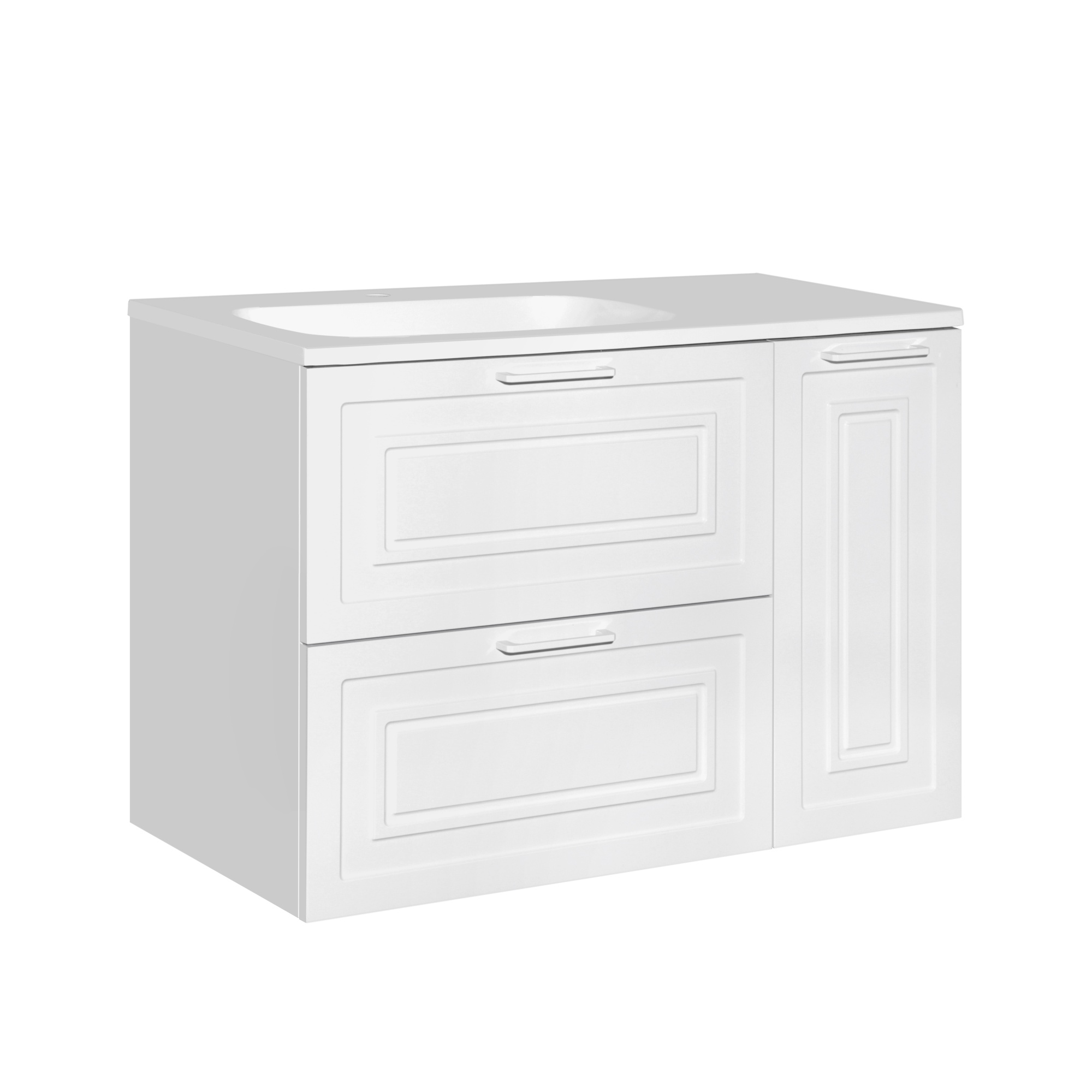 Тумба универсальная "Альба" (2 ящ./корзина) Барселона 90 Левая, Люкс, белый, PLUS