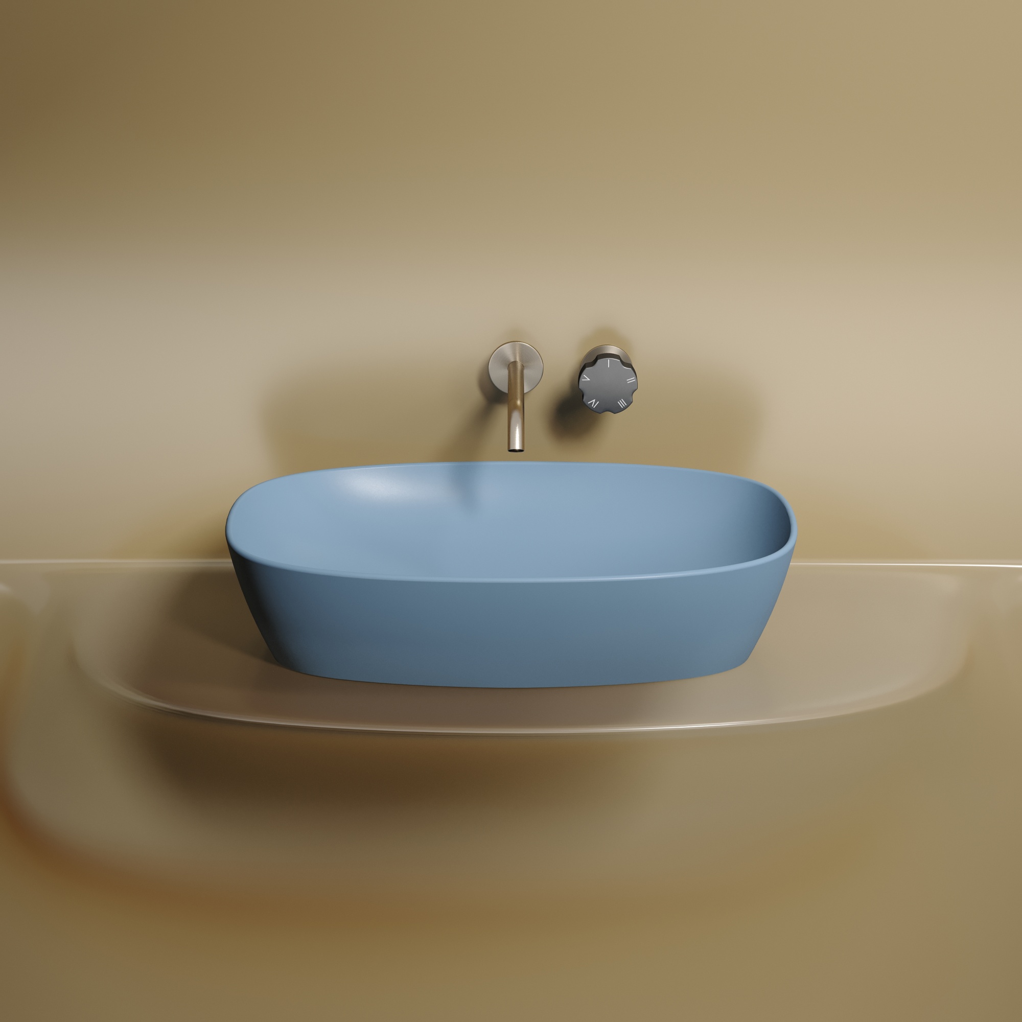 Умывальник чаша накладная овальная (цвет Голубой Матовый) Element 600*380*138мм, CN6049ML