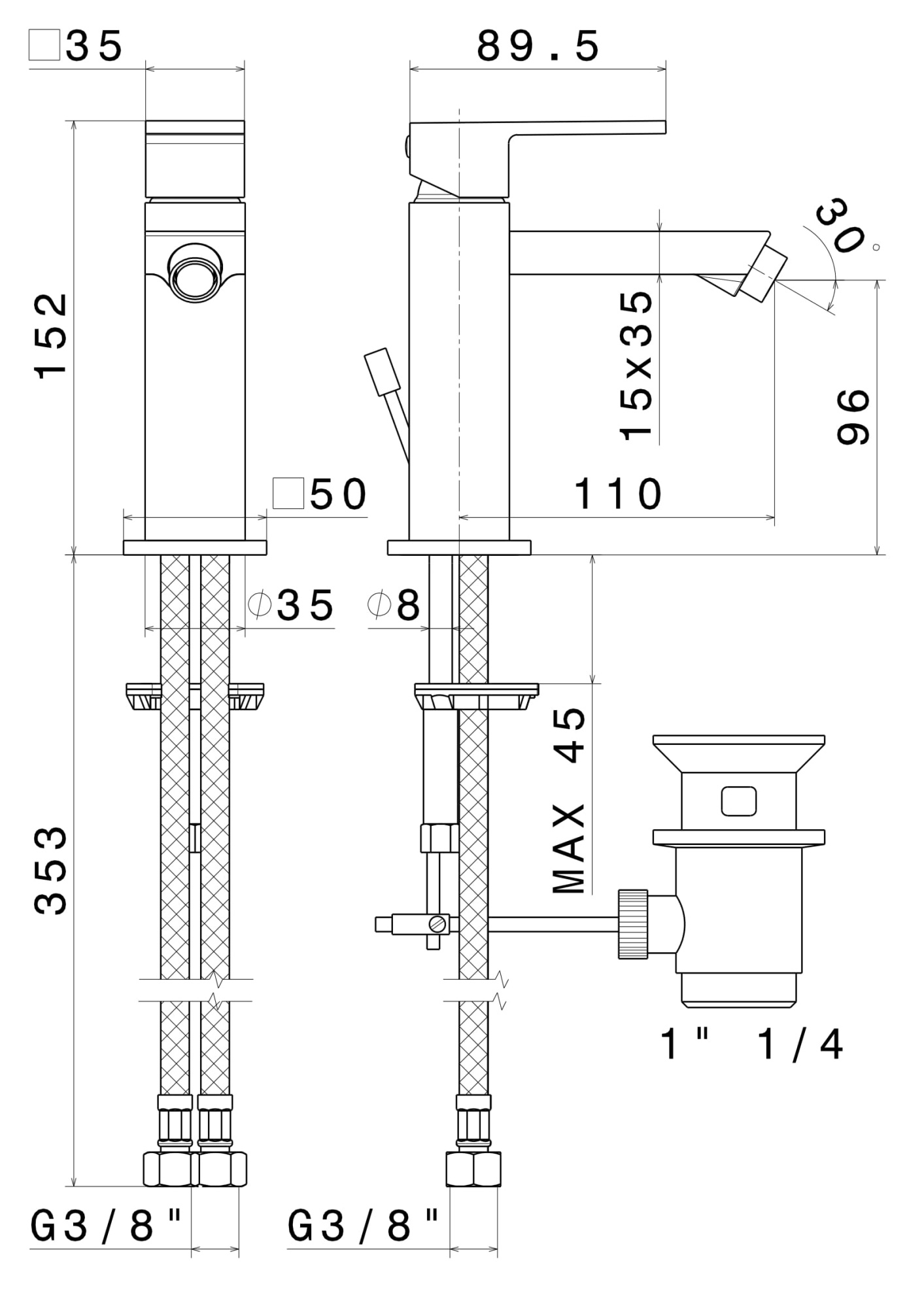 Смеситель для биде FUTURA однорычажный с донным клапаном, матовый черный