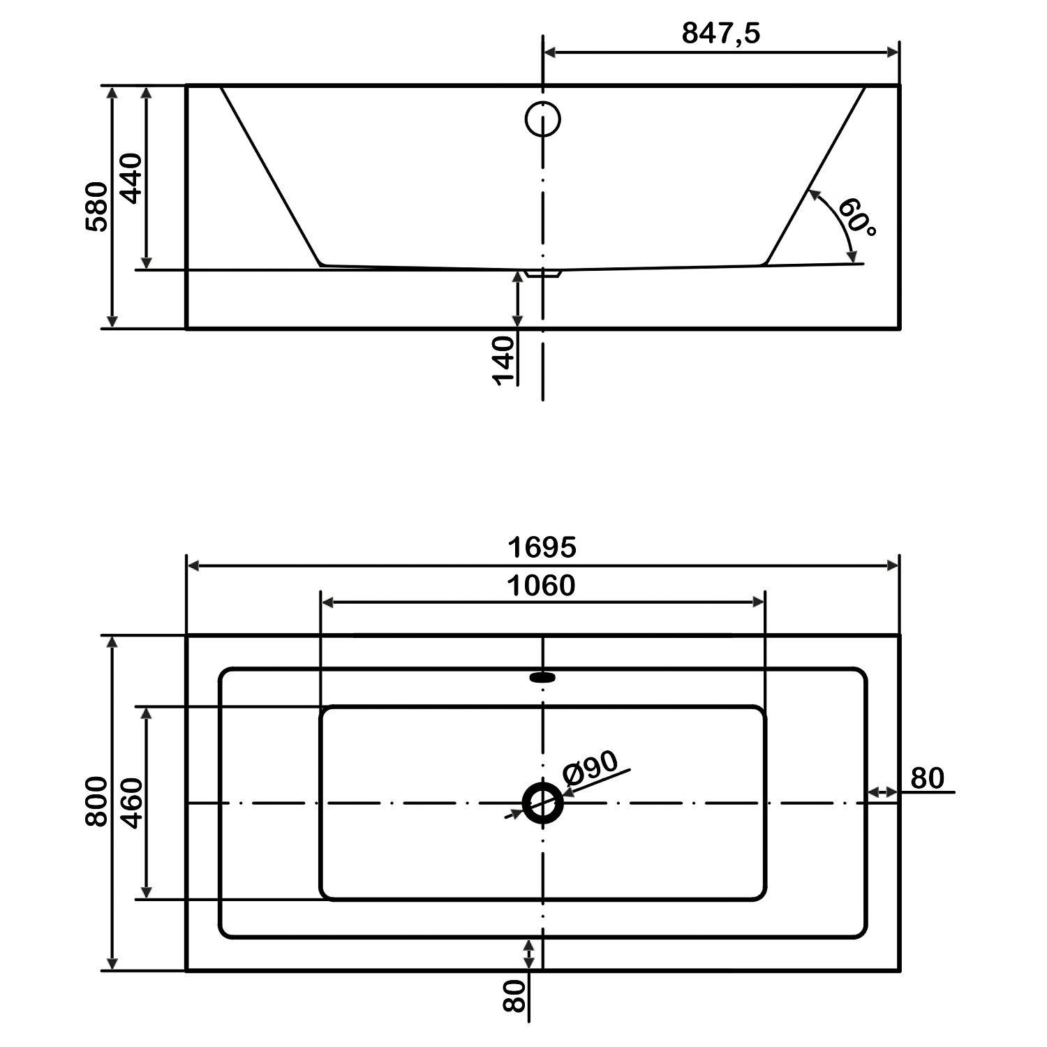 Ванна акриловая отдельностоящая 1695 мм Swedbe Vita 8824