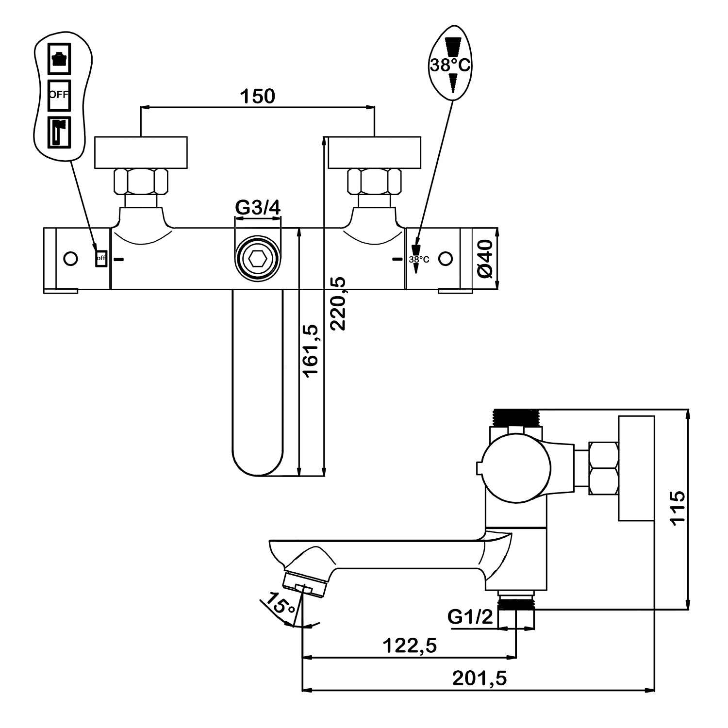 Смеситель термостатический для ванны с поворотным изливом Swedbe Hermes 9042B