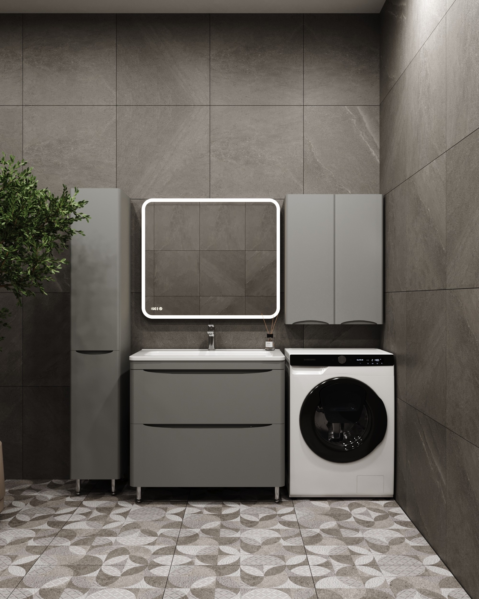 Тумба напольная "Бергамо мини 90" (2 ящ.) Люкс антискрейтч серый, PLUS