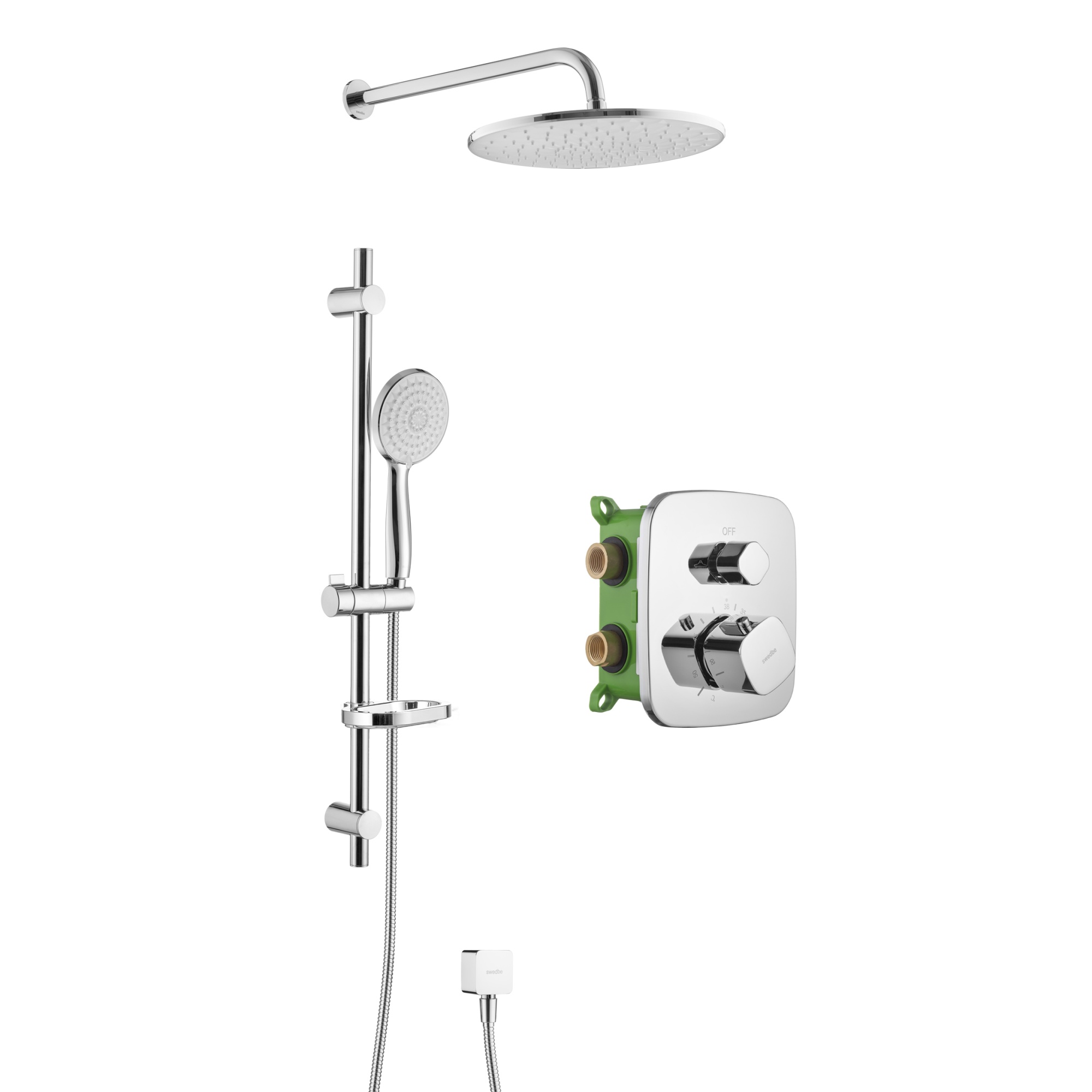 Душевой комплект со встраиваемым термостатическим смесителем (с монтажным боксом) и верхним душем Swedbe Platta 5566