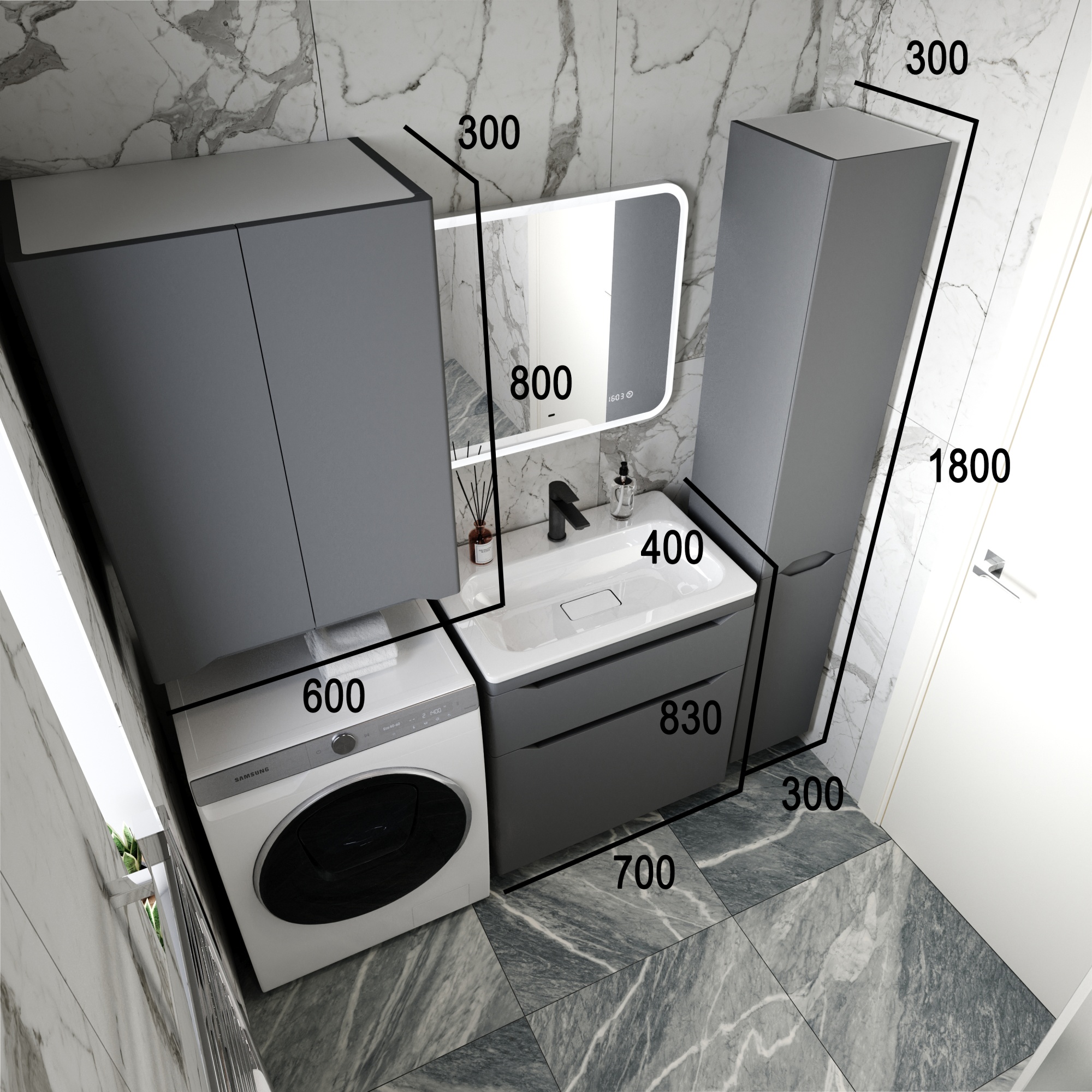 Тумба напольная "Марелла 70" (2 ящ.) Люкс антискрейтч серый, PLUS