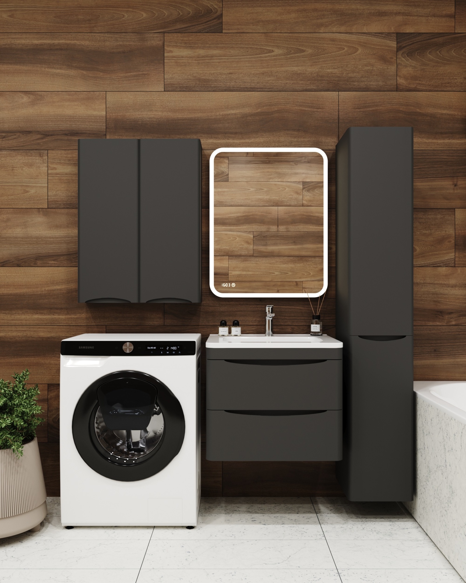 Тумба подвесная "Бергамо мини 60" (2 ящ.) Люкс антискрейтч черный, PLUS