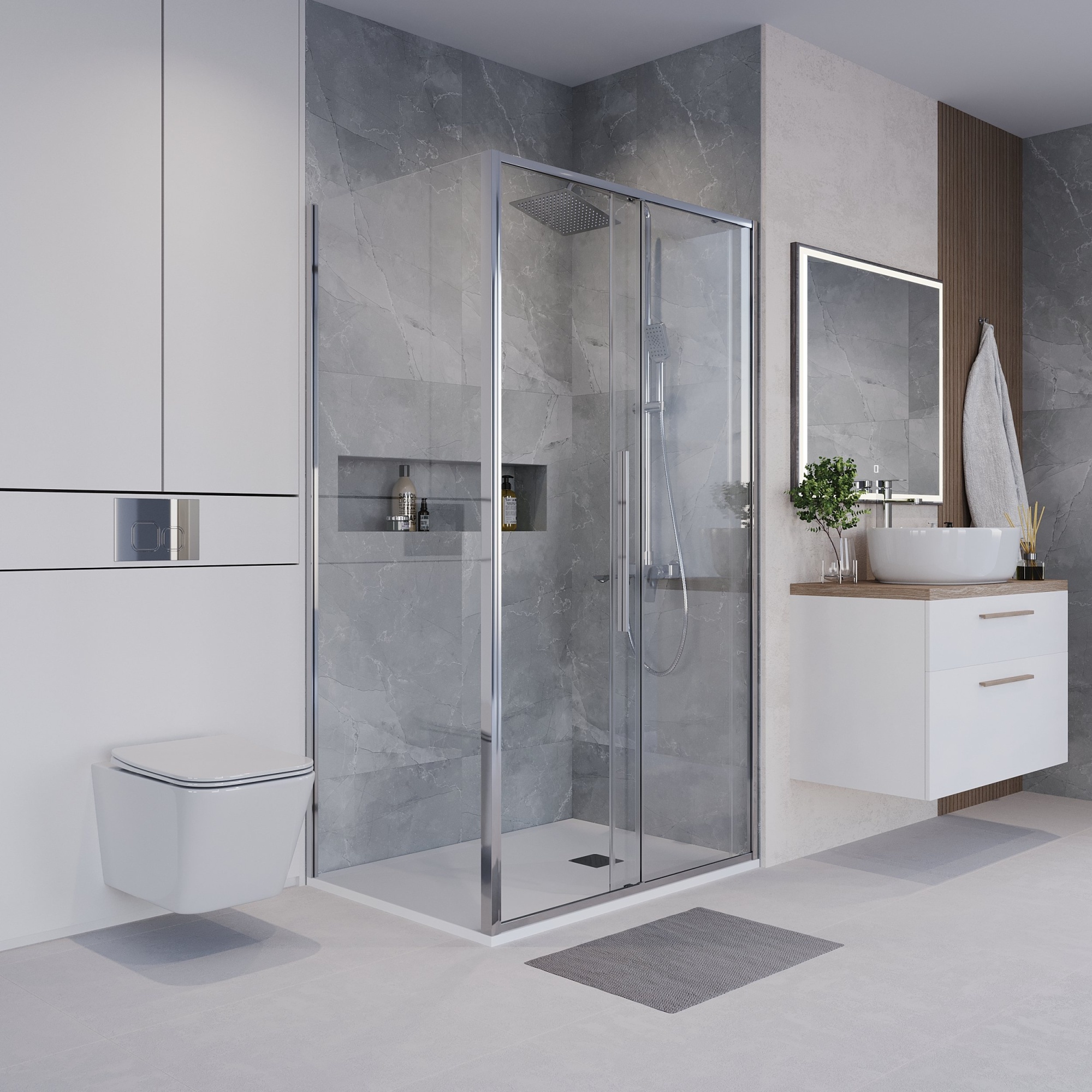 Душевое ограждение NG-64-12A-A100-34 (120*100*195) прямоугольник,раздвижная,хром,стекло прозрачное