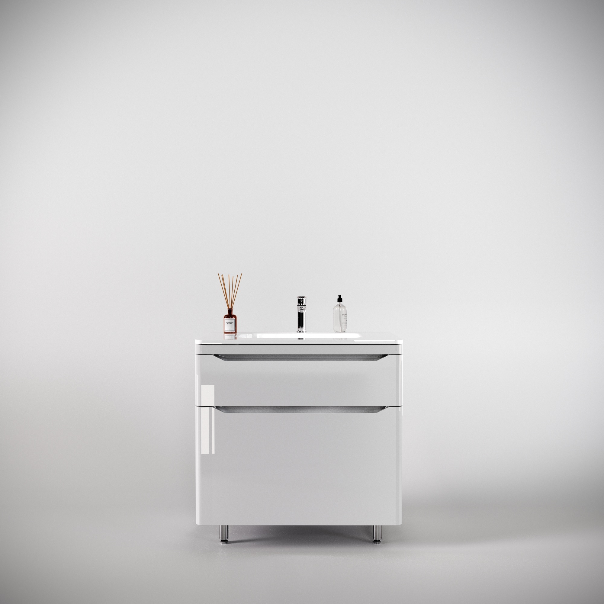 Тумба напольная "Марелла 80" (2 ящ.) Люкс антискрейтч белый глянец, PLUS