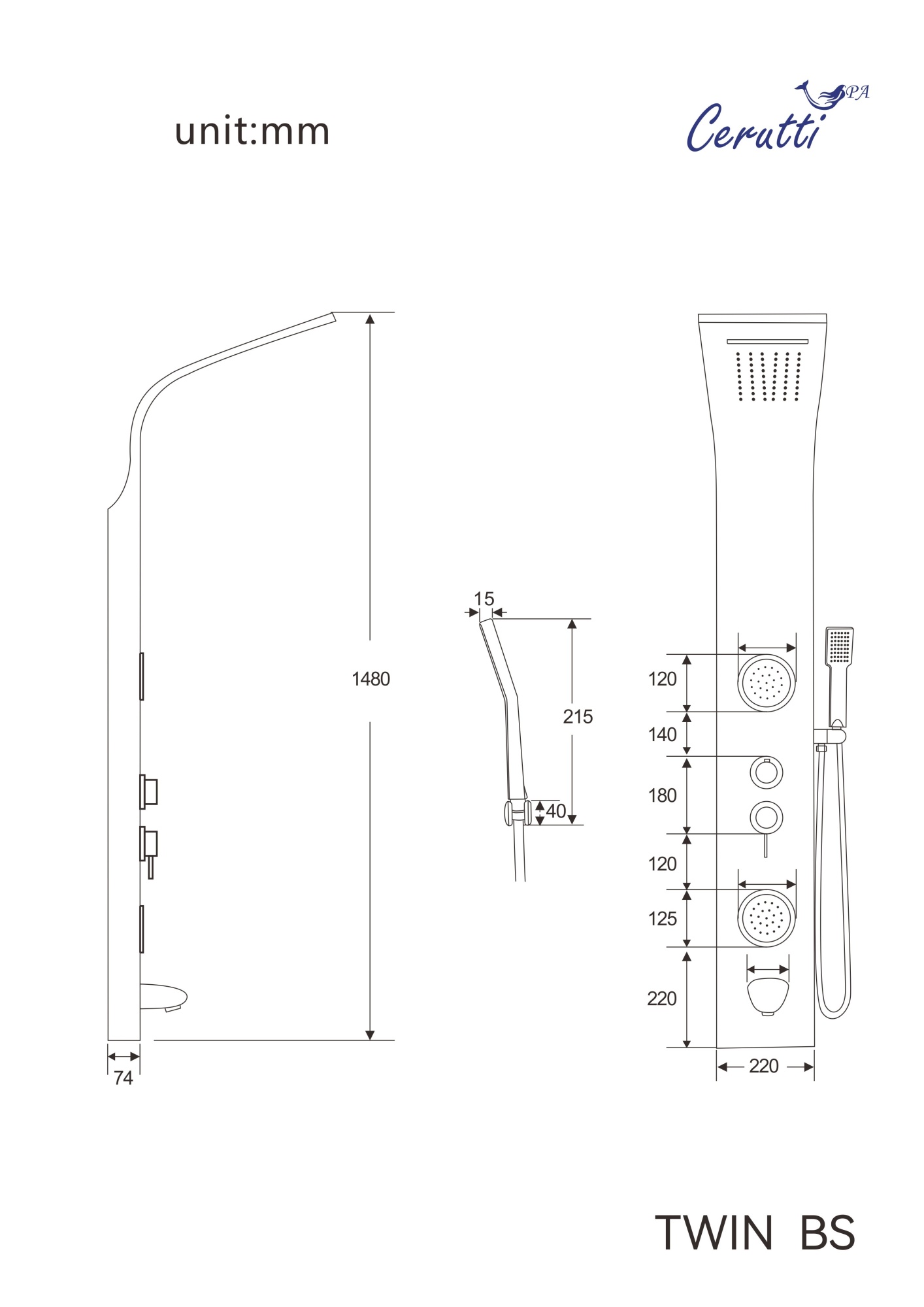 Панель TWIN BS душевая из нержавеющей стали с форсунками Ceruttispa CT9986, цвет хром