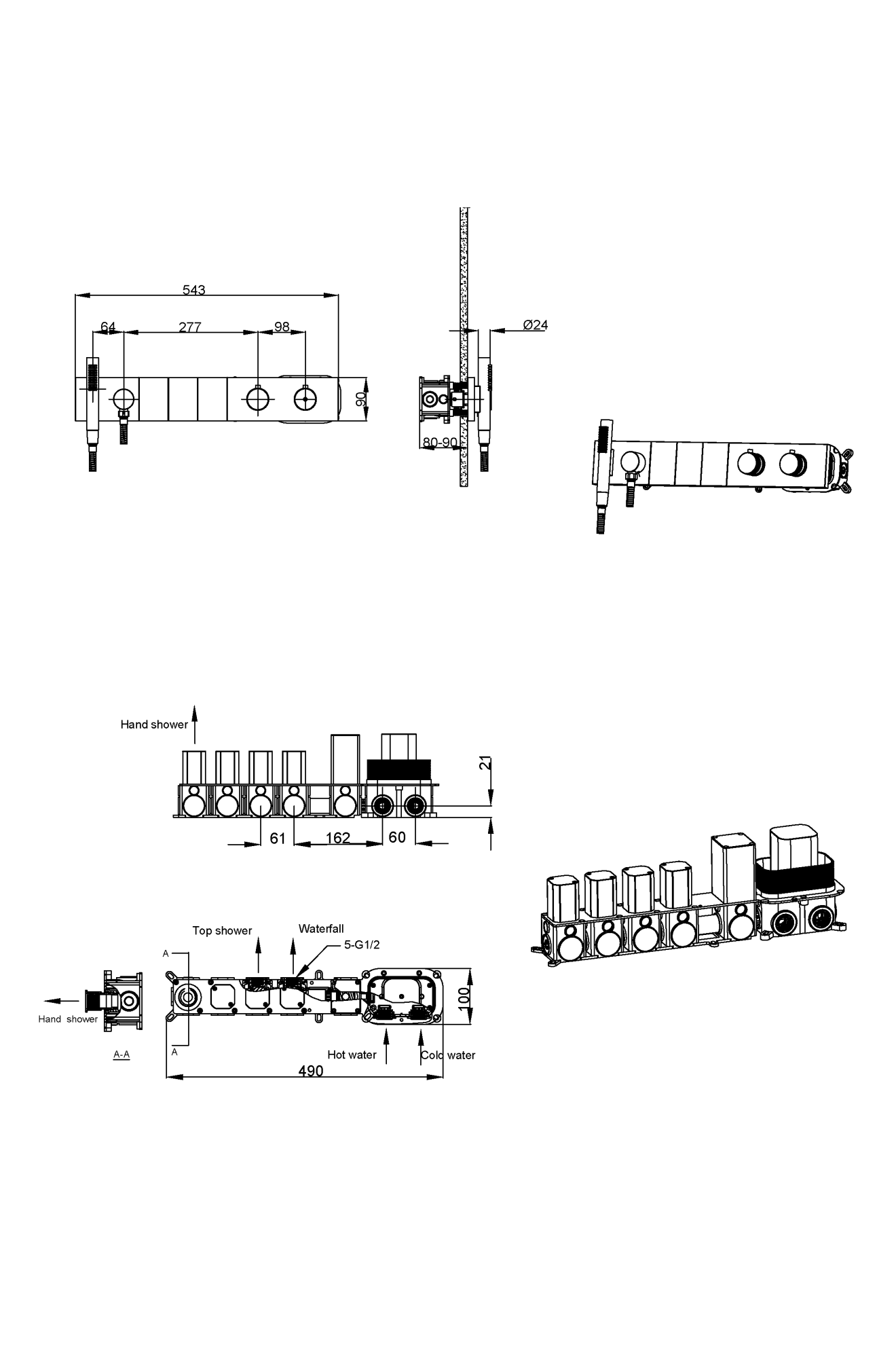 Смеситель ZODIAC THERMO с ручным душем GUN METAL