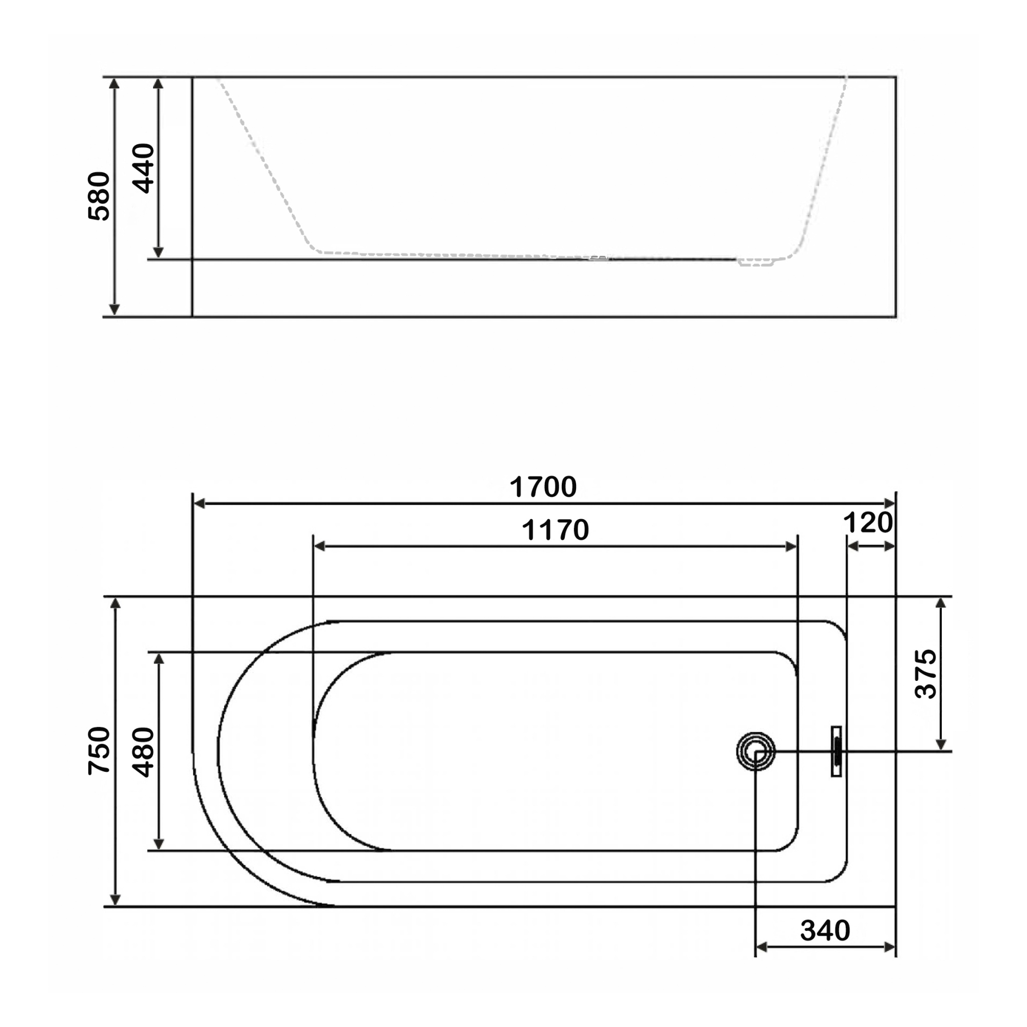 Ванна акриловая отдельностоящая 1700 мм Swedbe Vita 8843