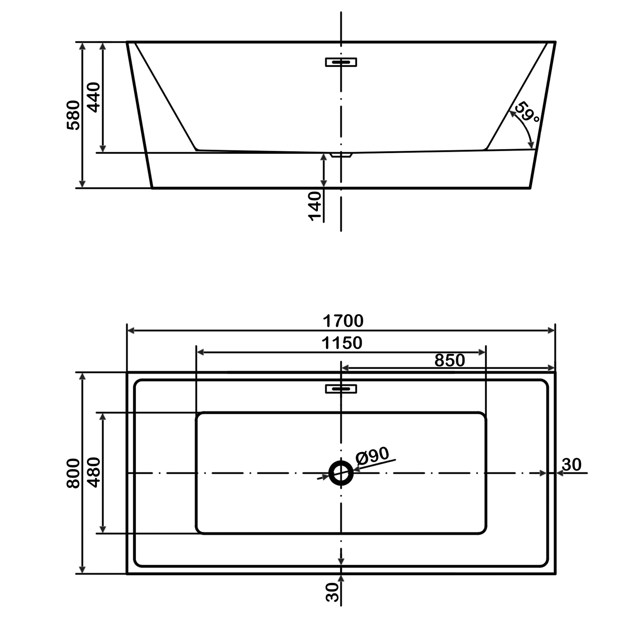 Ванна акриловая отдельностоящая 1700 мм Swedbe Vita 8826