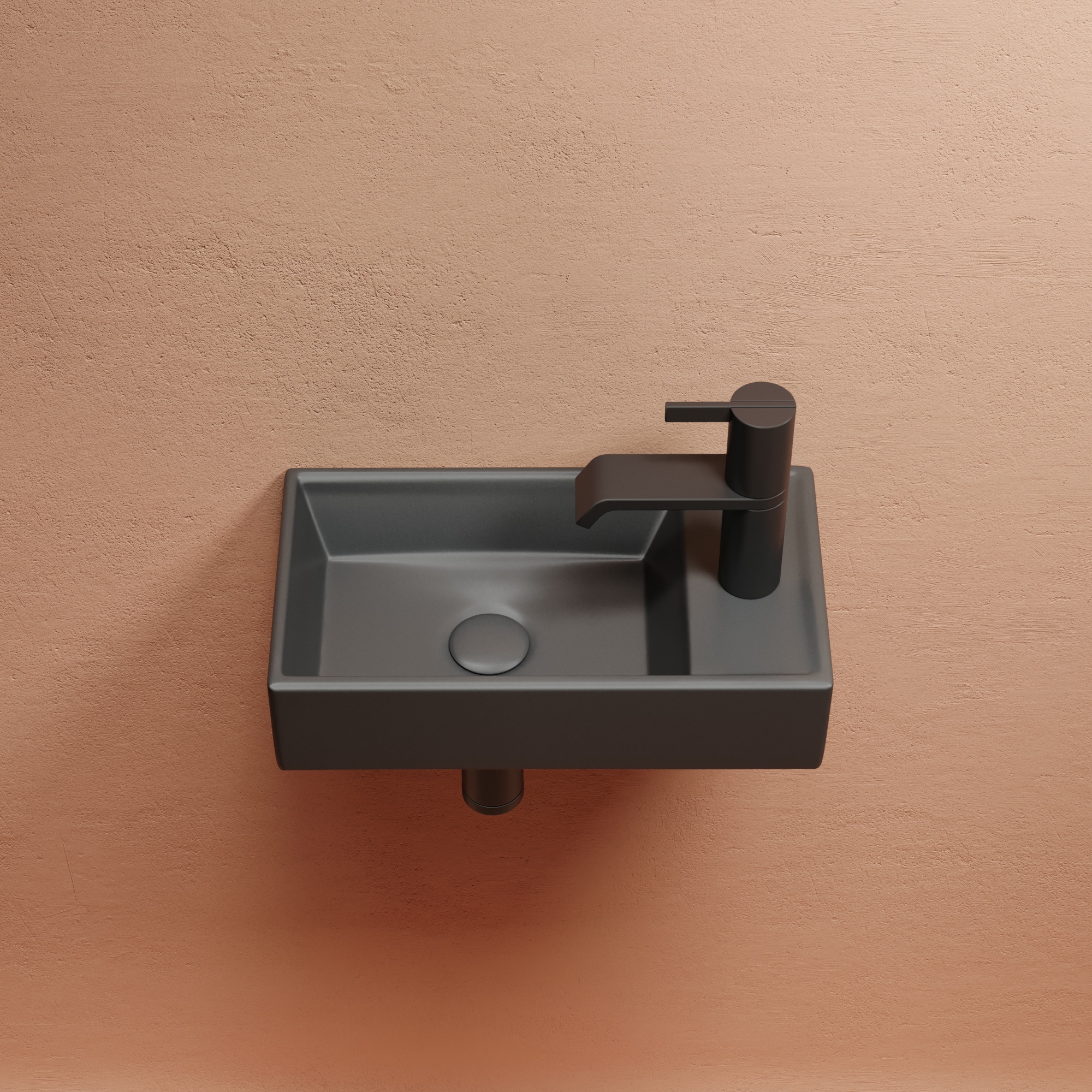 Умывальник подвесной прямоугольный (чаша слева, отверстие под смеситель справа) цвет темный антрацит матовый Element 407*217*100, CN6051LMDH