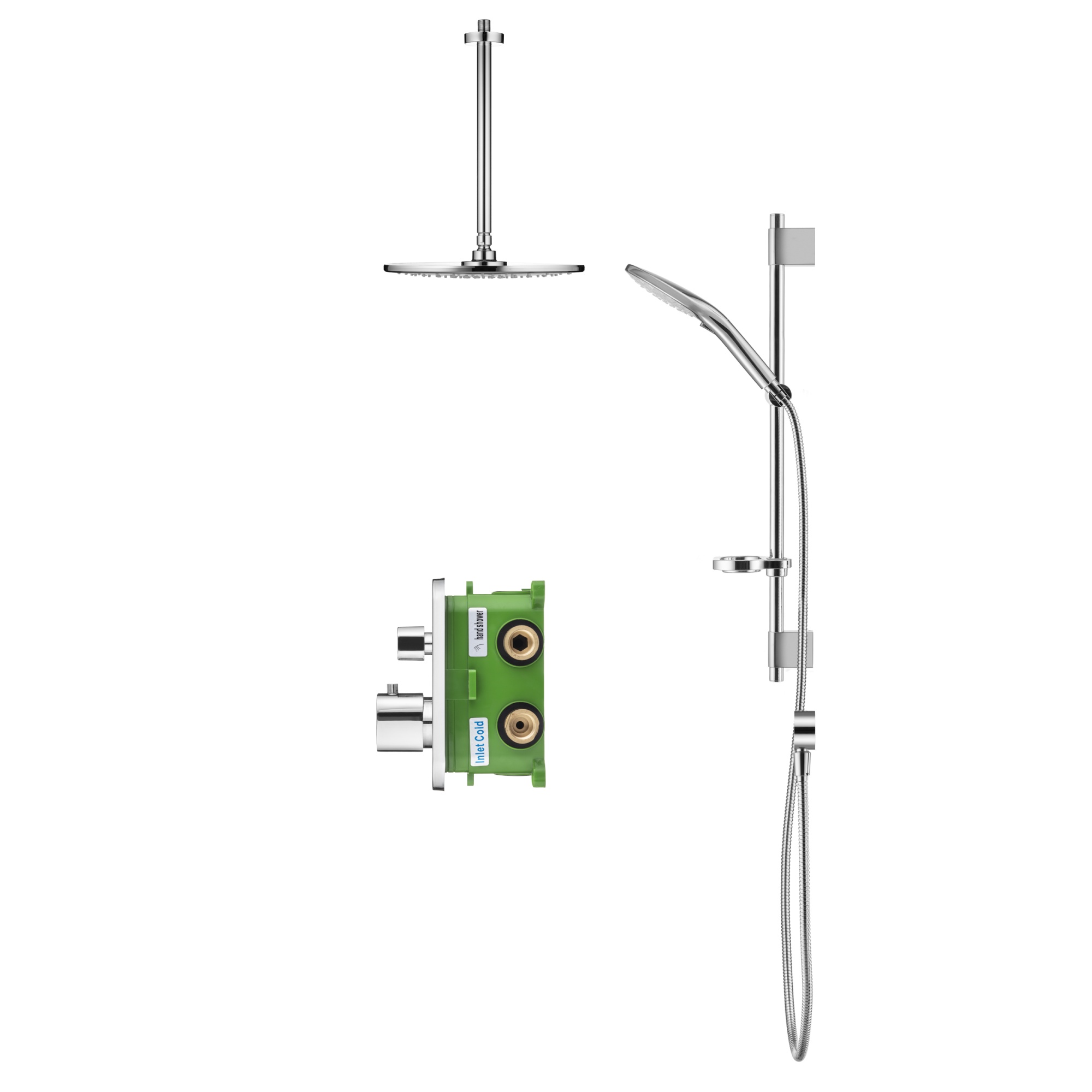 Душевой комплект со встраиваемым термостатическим смесителем (с монтажным боксом) и верхним душем Swedbe Platta 5557
