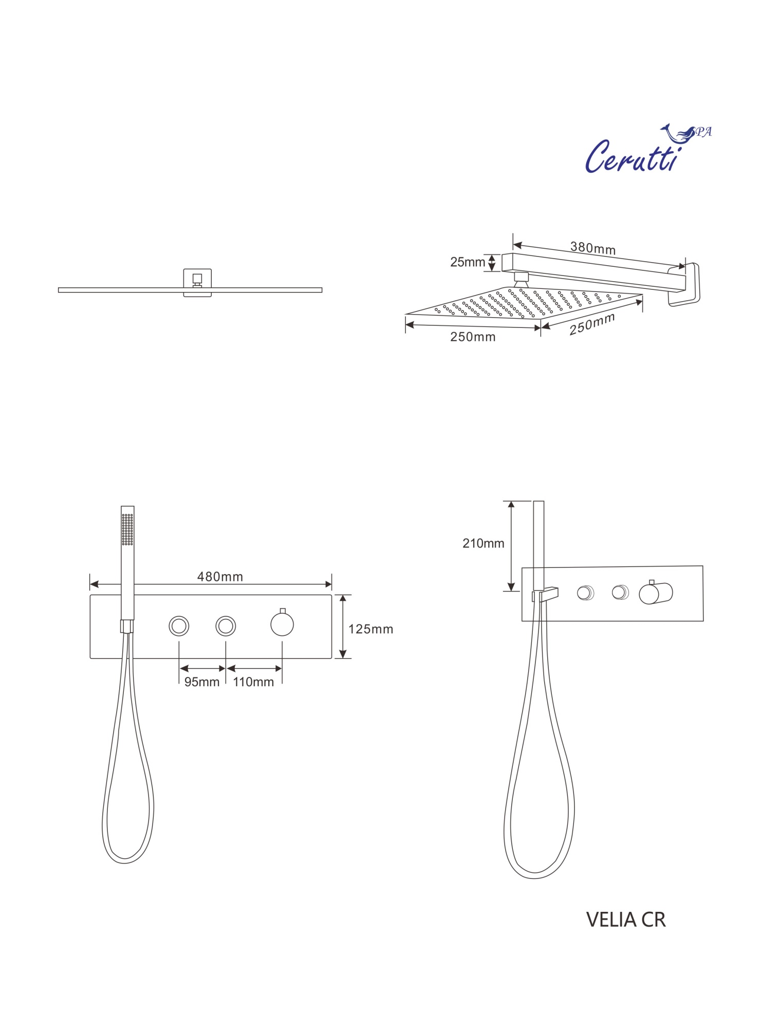 Панель VELIA CR душевая встраиваемая из нержавеющей стали Ceruttispa CT10398, цвет хром