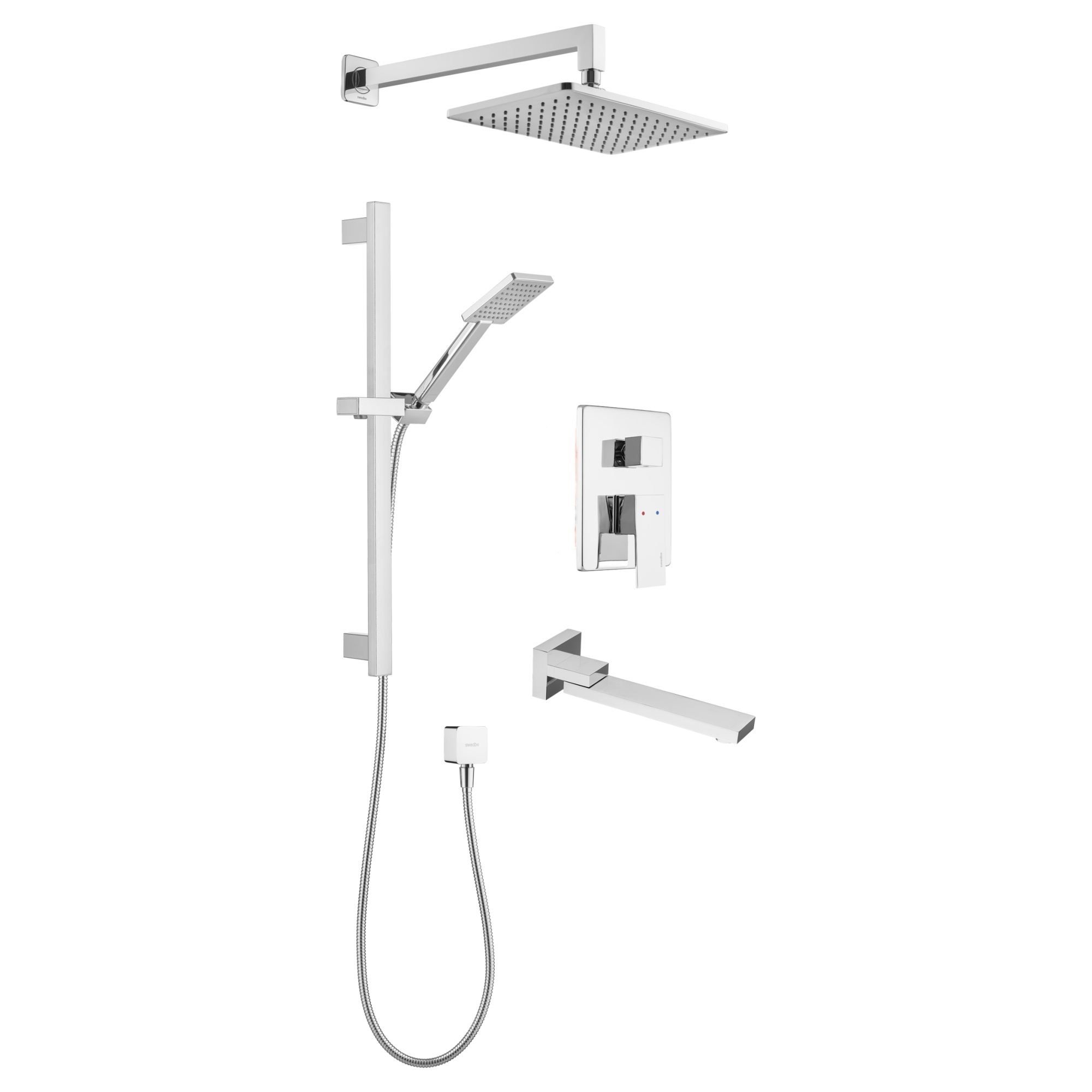 Душевой комплект со встраиваемым смесителем (с монтажным боксом), верхним душем и поворотным изливом Swedbe Platta 5545