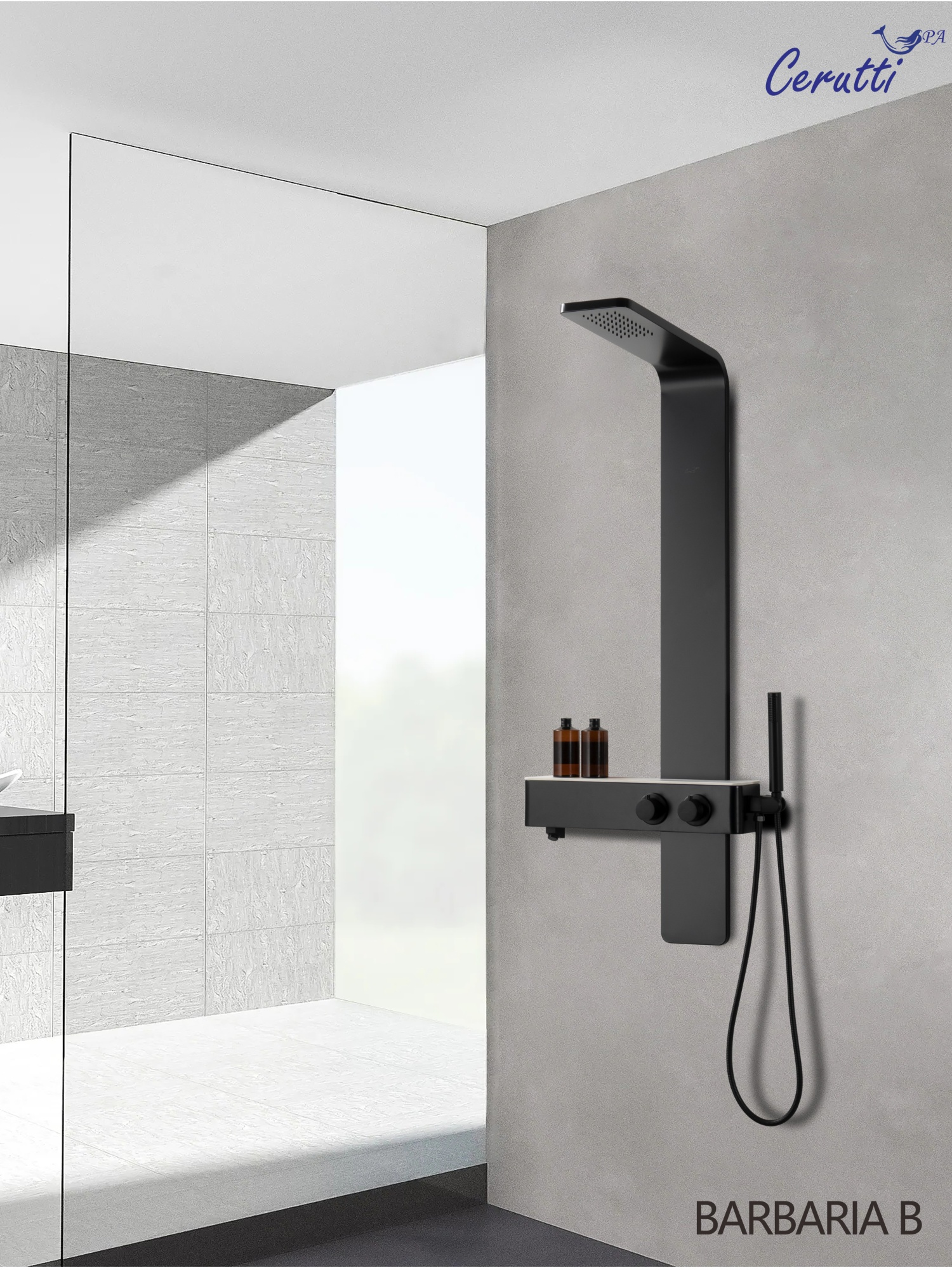 Панель BARBARIA B душевая из нержавеющей стали Ceruttispa CT9657, цвет черный