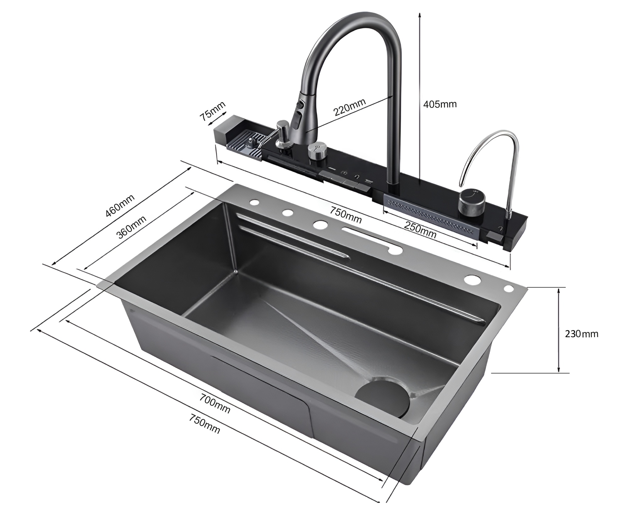 Многофункциональная мойка GLORIA Pro nano gold (золото) из нержавеющей стали, кухонная (750х460х230) Ceruttispa