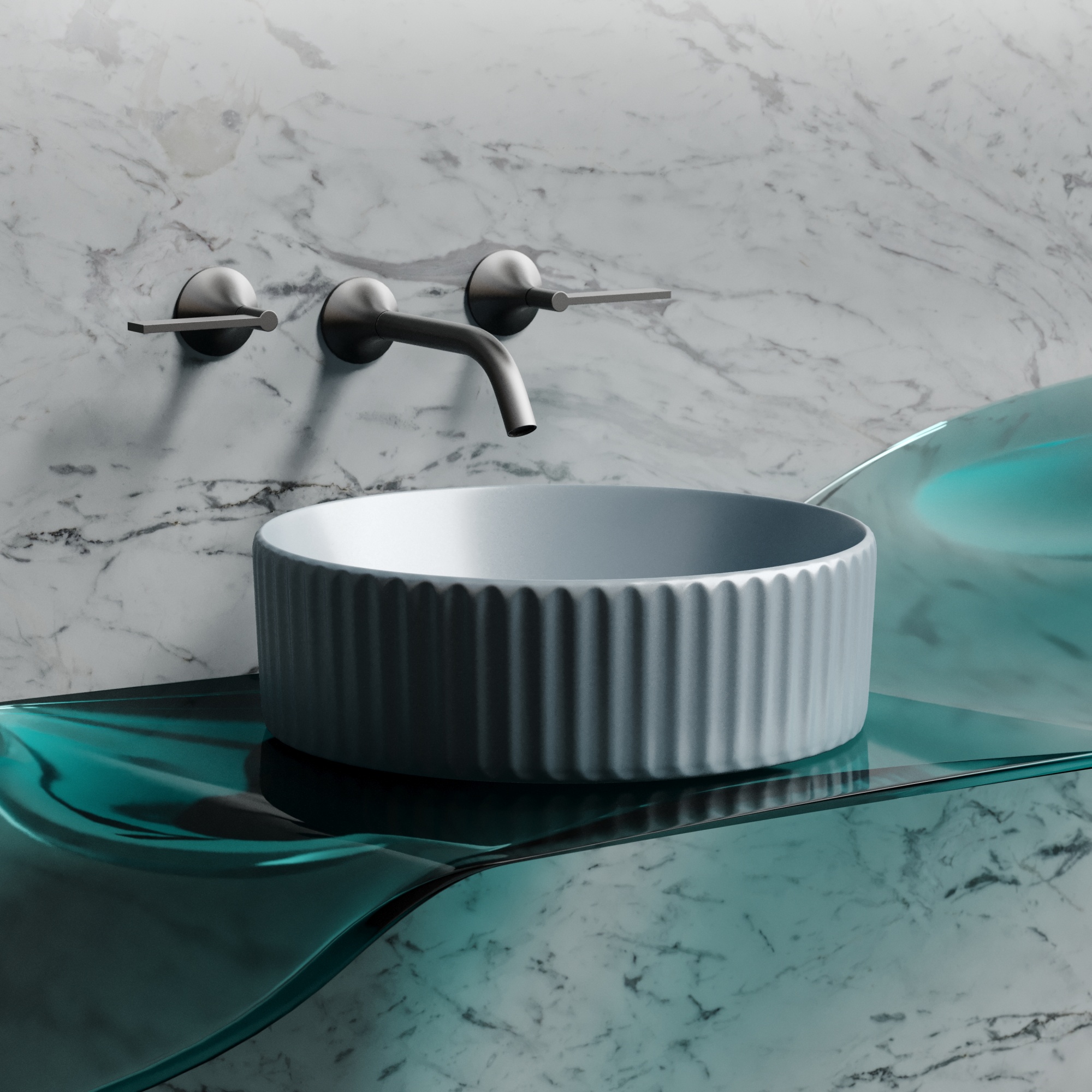 Умывальник чаша накладная круглая (цвет Серо-Голубой Матовый) Element 360*360*115мм, CN6057MHL