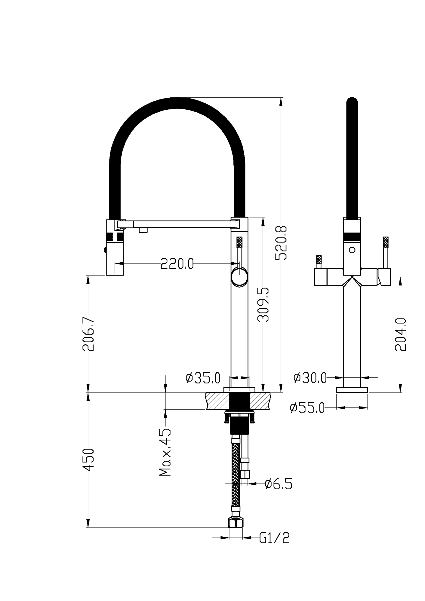 Смеситель для кухни UNO COPPER BRUSHED c краном для питьевой воды