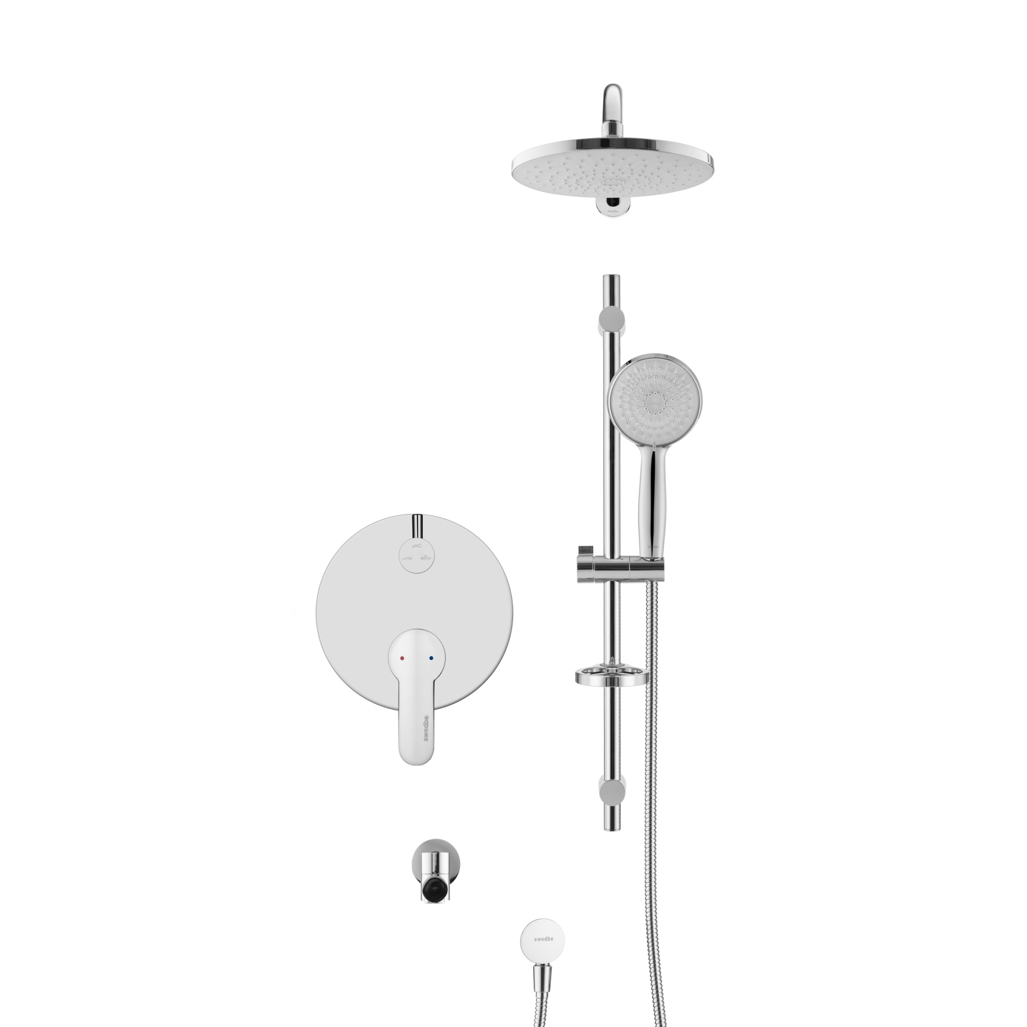 Душевой комплект со встраиваемым смесителем (с монтажным боксом), верхним душем и поворотным изливом Swedbe Platta 5541