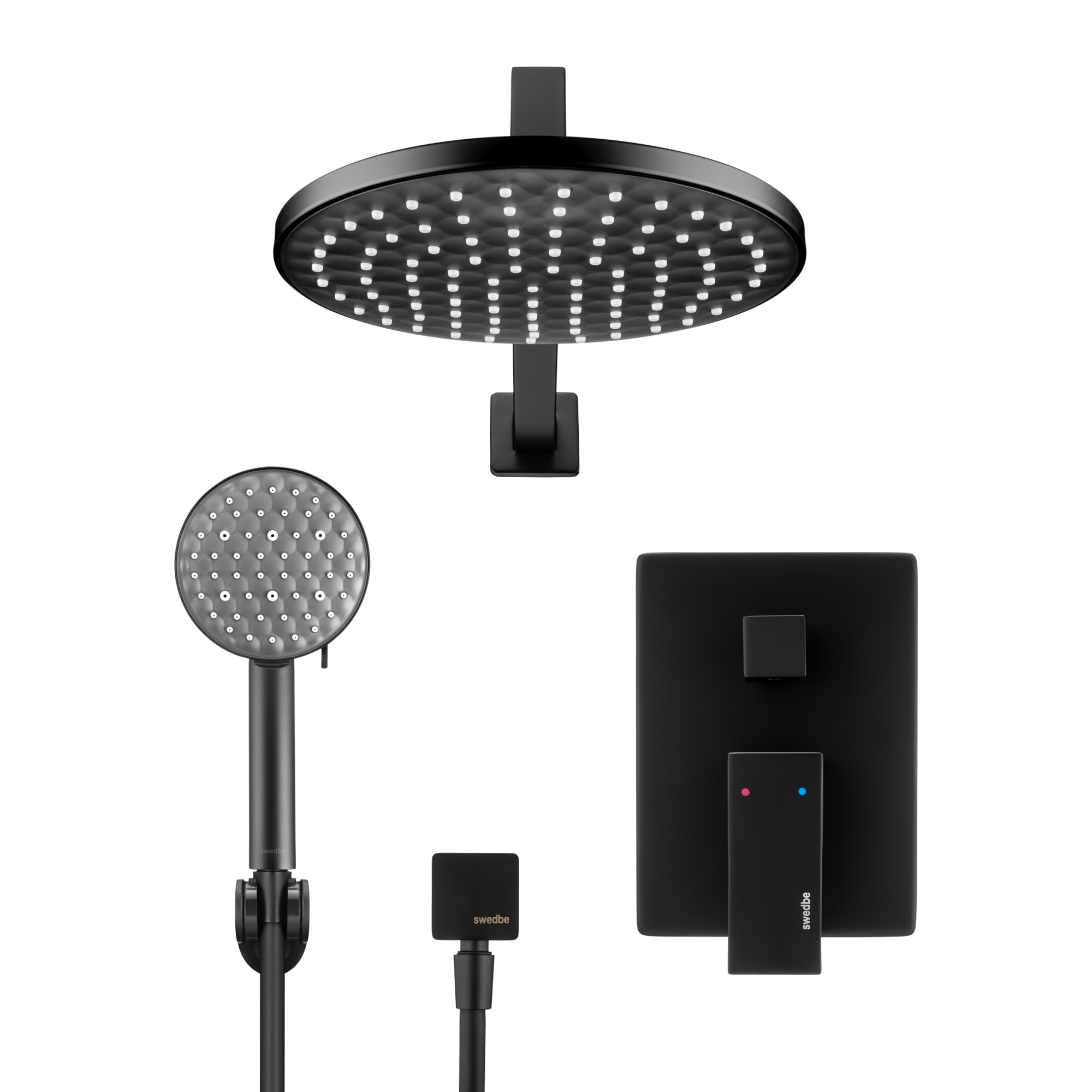 Душевой комплект со встраиваемым смесителем с монтажным боксом и верхним душем Swedbe Platta 5554B