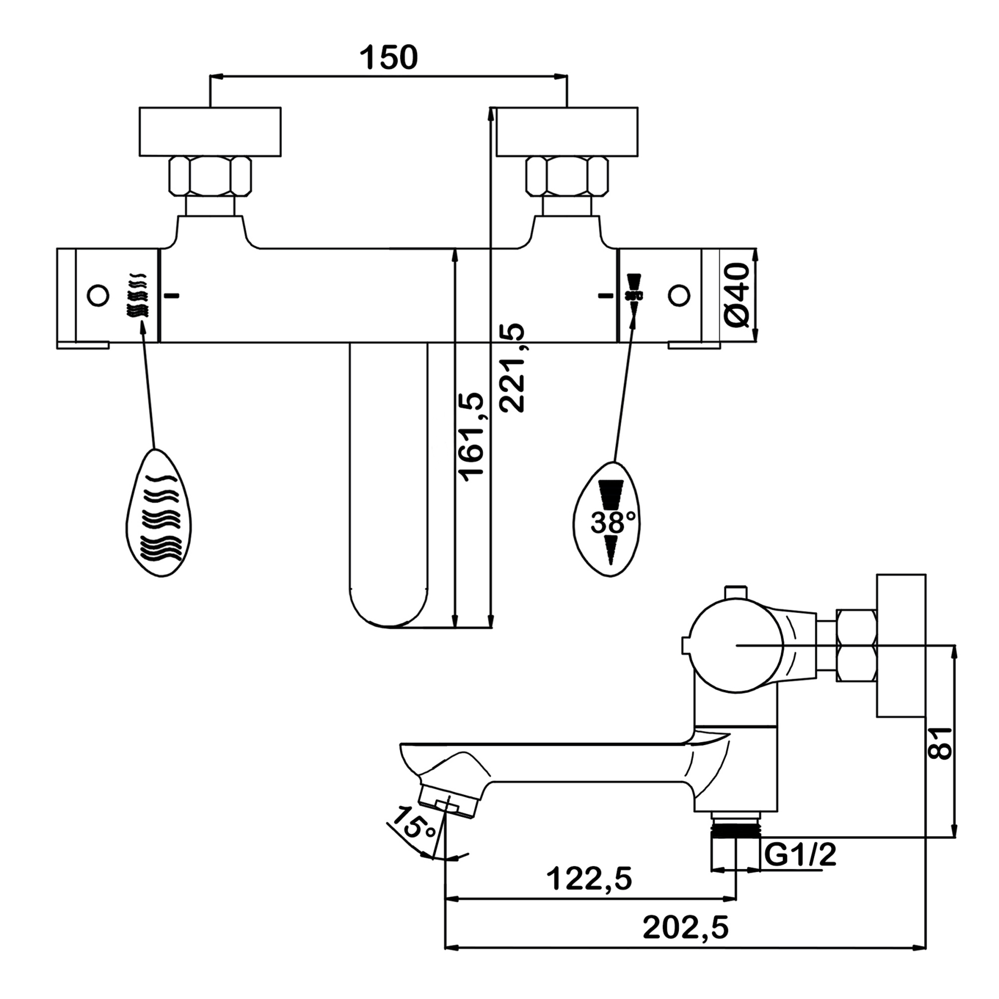 Семейный душ с термостатическим смесителем для ванны Swedbe Hermes 5115B