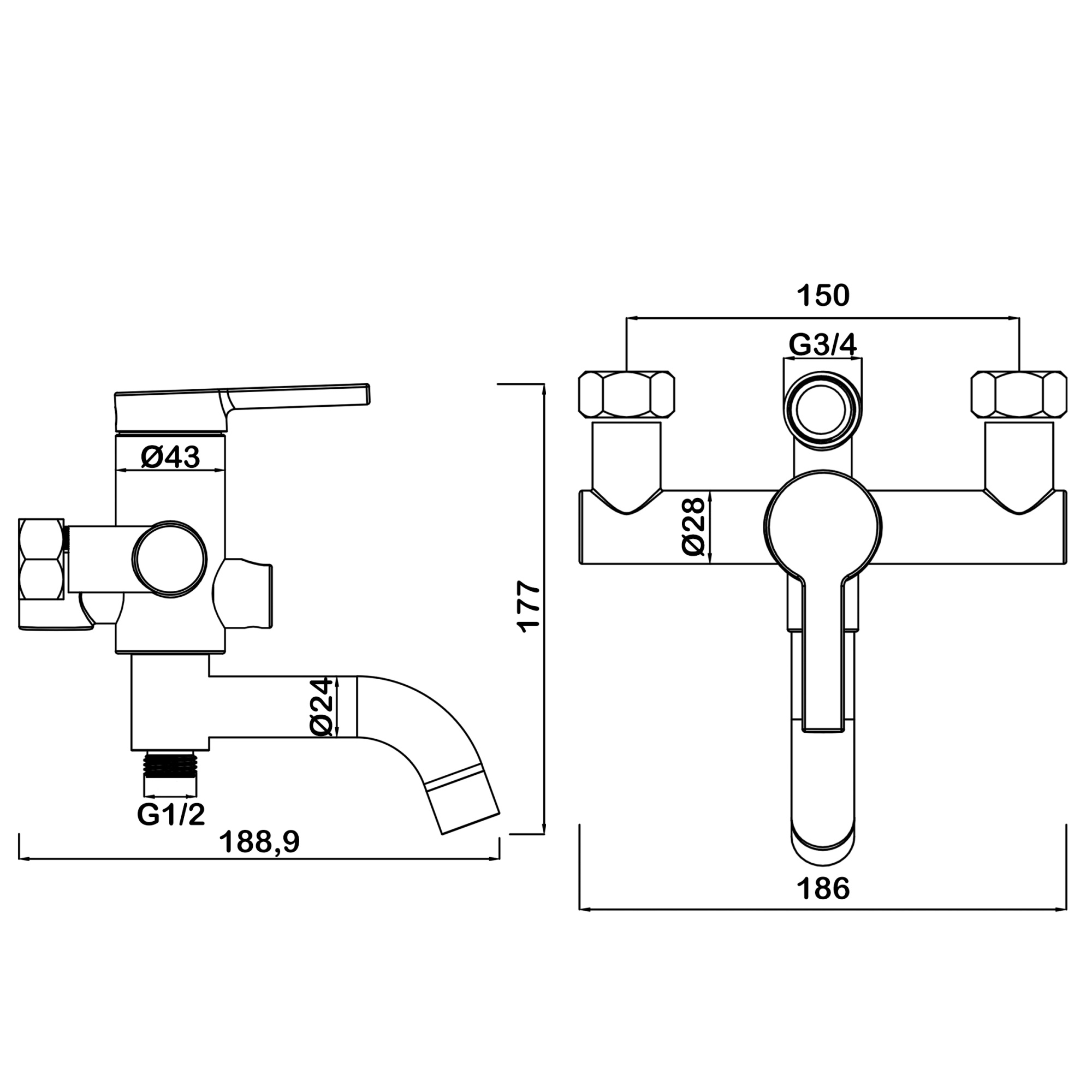 Семейный душ со смесителем для ванны Swedbe Hermes 5129G1