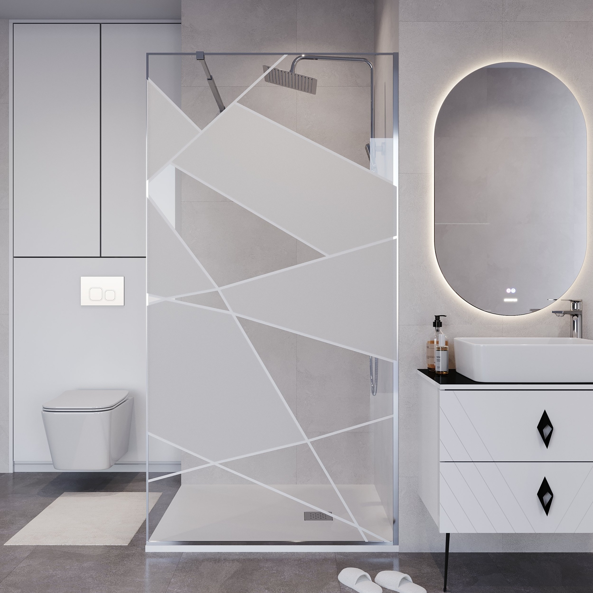 Душевая перегородка NG-660-10 (100*195) хром, стекло прозрачное с рисунком