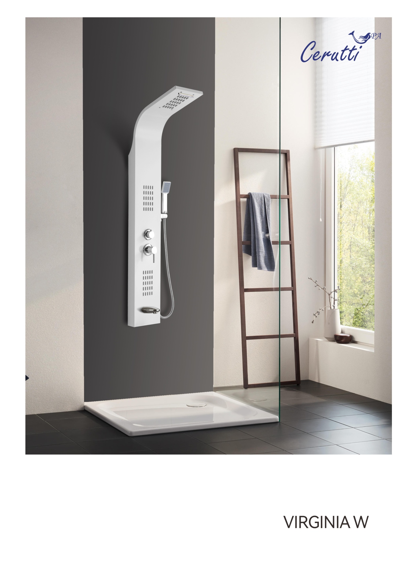 Панель VIRGINIA W душевая из нержавеющей стали с форсунками Ceruttispa CT9990, цвет белый