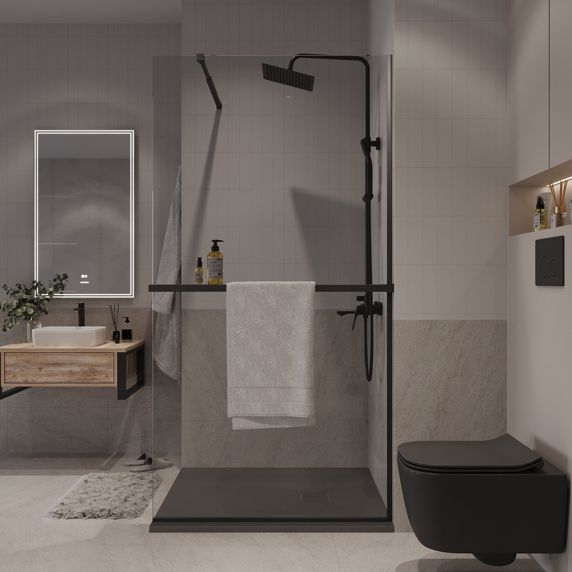 Душевая перегородка NG-670-12ВLACK (120*195) черный матовый, стекло прозрачное