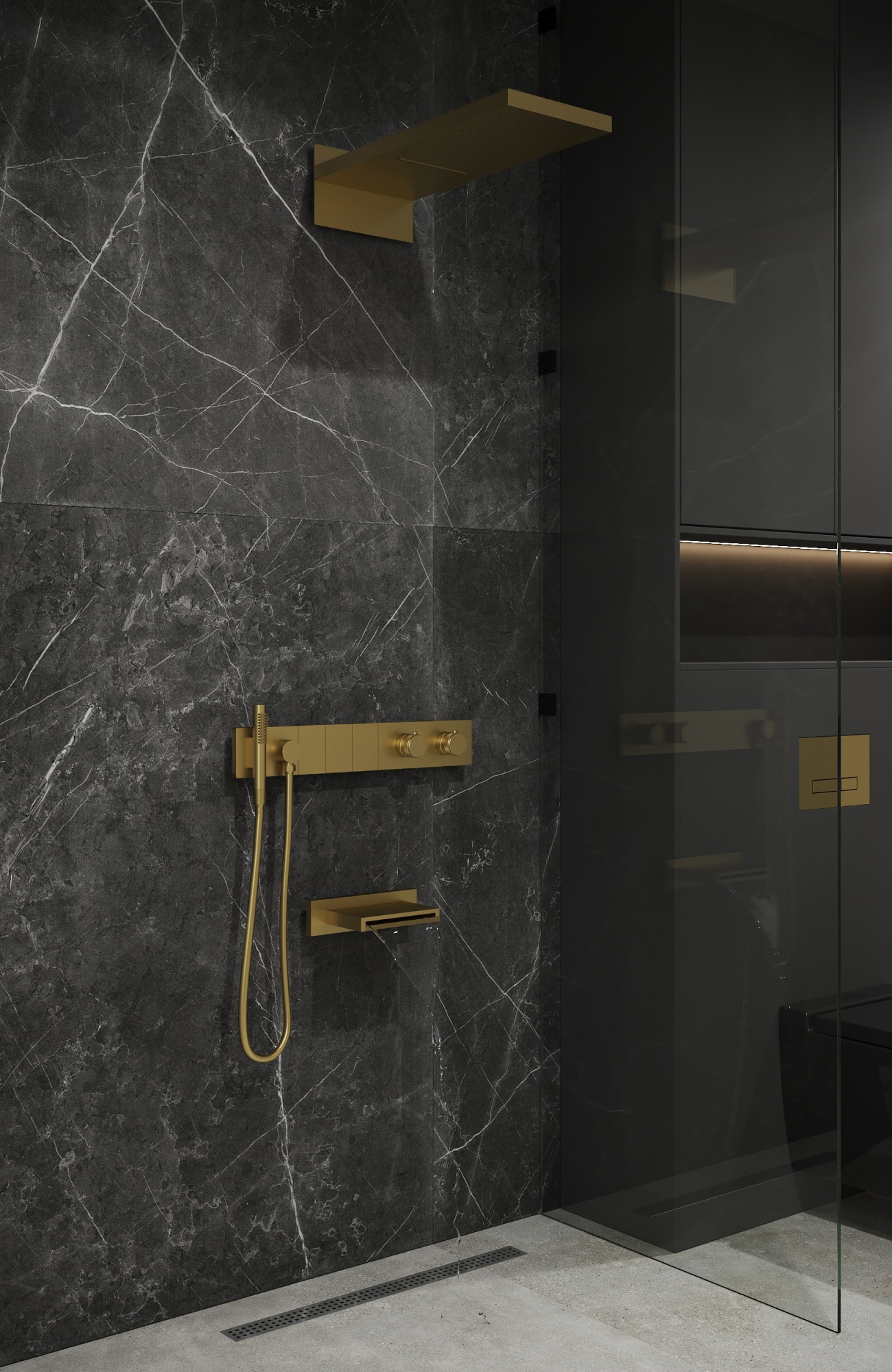 Встроенная душевая система  ZODIAC с термостатом, трехпозиционная Black