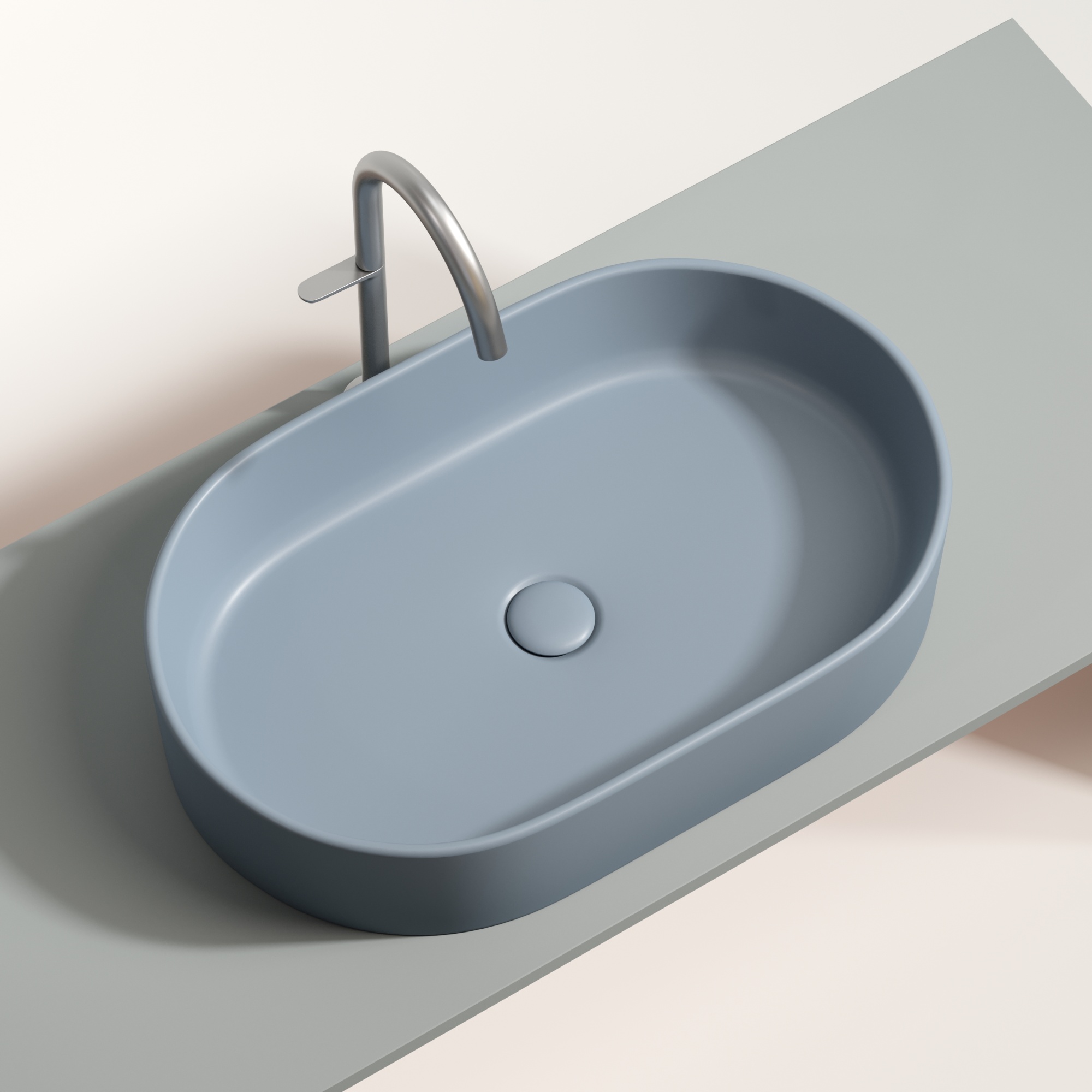 Умывальник чаша накладная овальная (цвет Серо-Голубой Матовый) Element 608*385*122мм, CN6048MHL