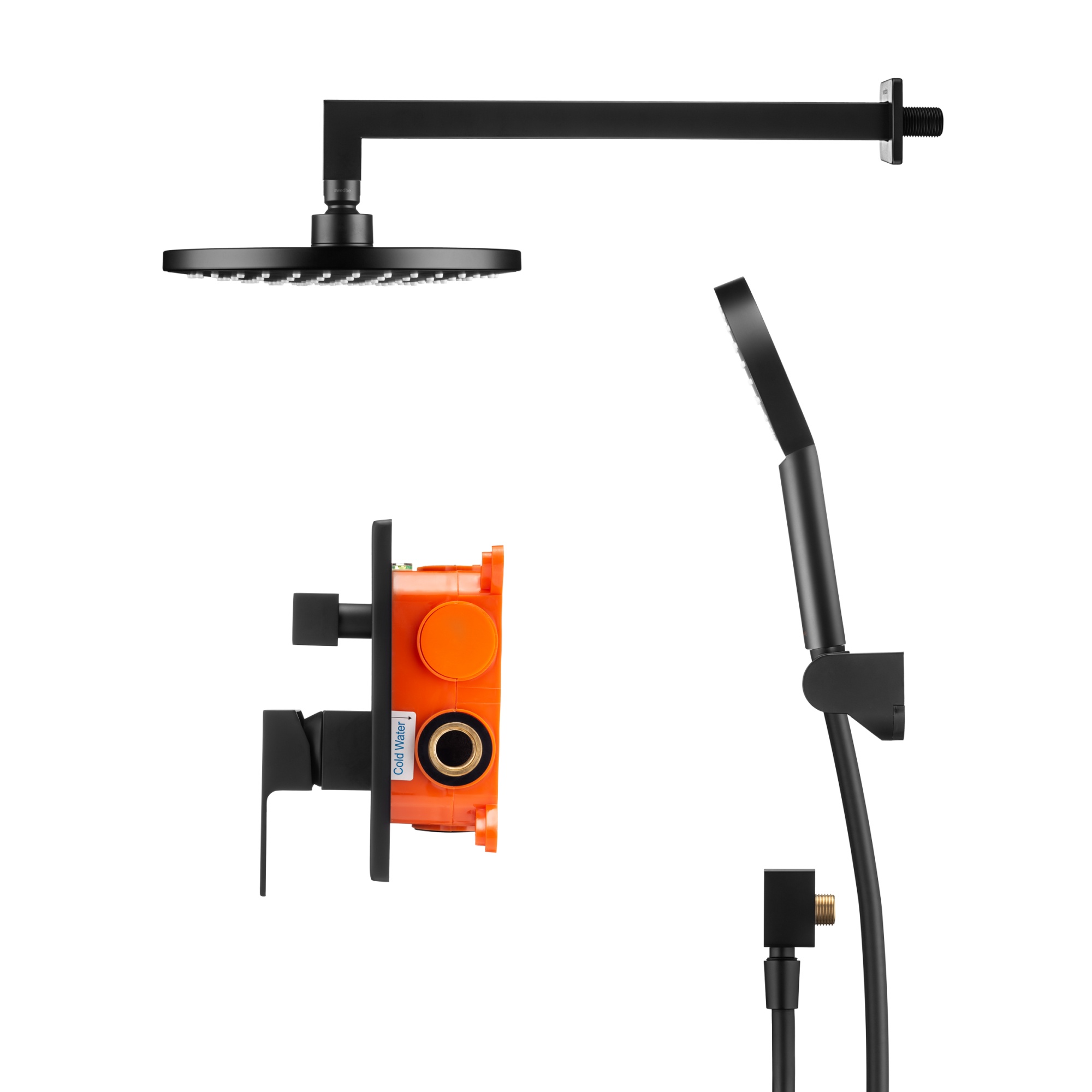 Душевой комплект со встраиваемым смесителем с монтажным боксом и верхним душем Swedbe Platta 5554B