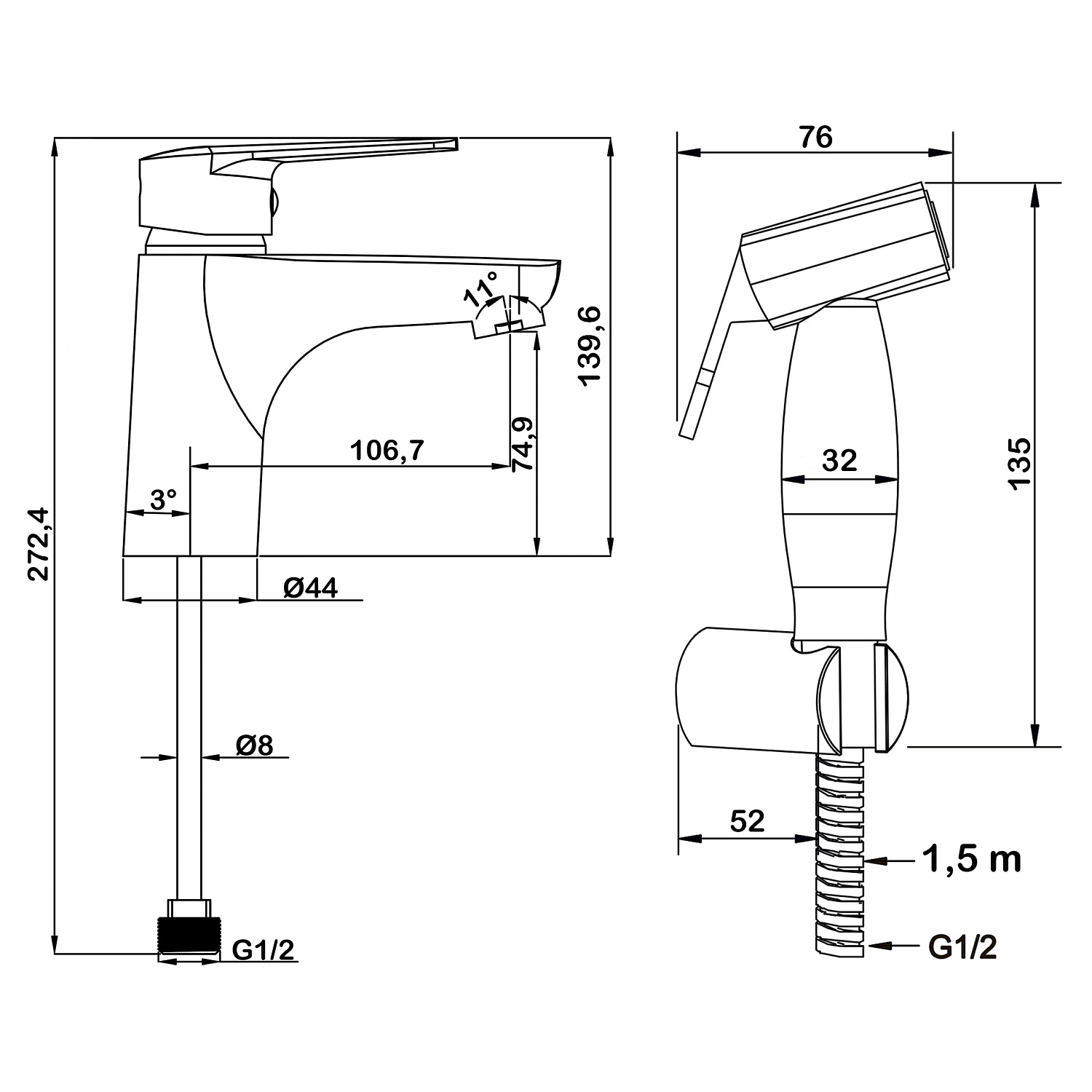 Смеситель для раковины с гигиенической лейкой Swedbe Mars 1760